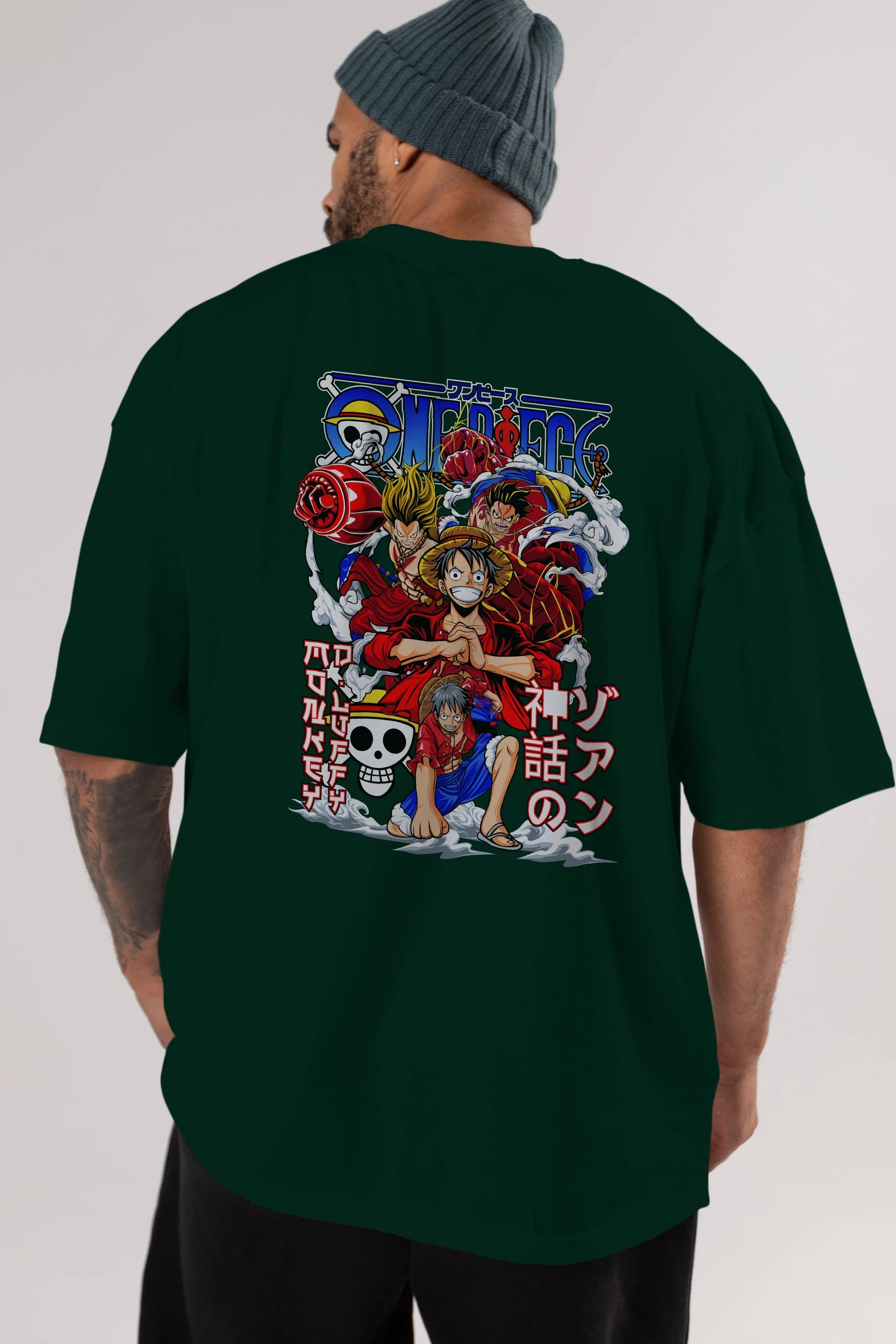 MONKEY D. LUFF-ONE PIECE 2 Anime Arka Baskılı Oversize t-shirt Erkek Kadın Unisex