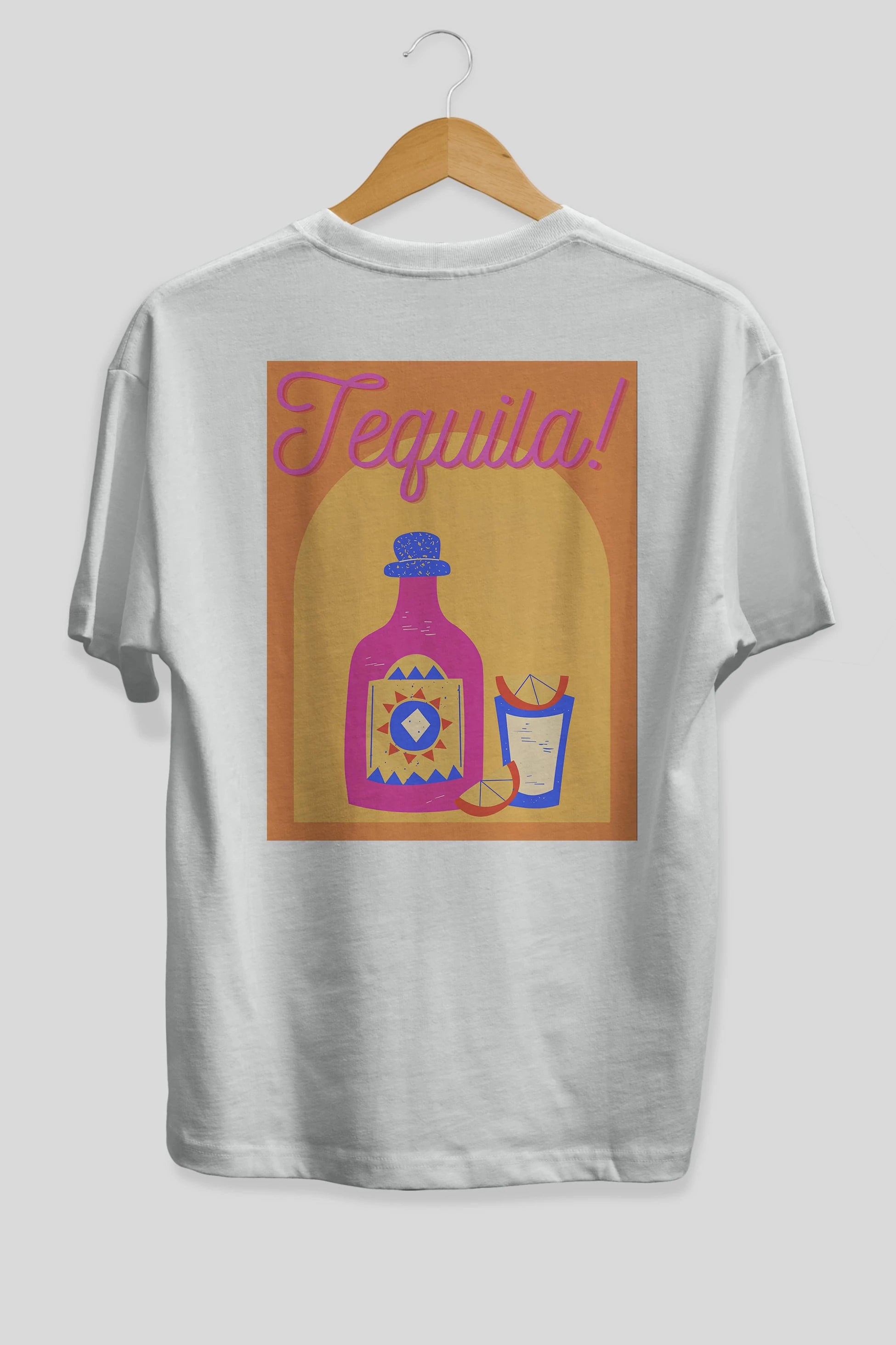 Tequila Arka Baskılı Oversize t-shirt Erkek Kadın Unisex %100 Pamuk Bisiklet Yaka tişort