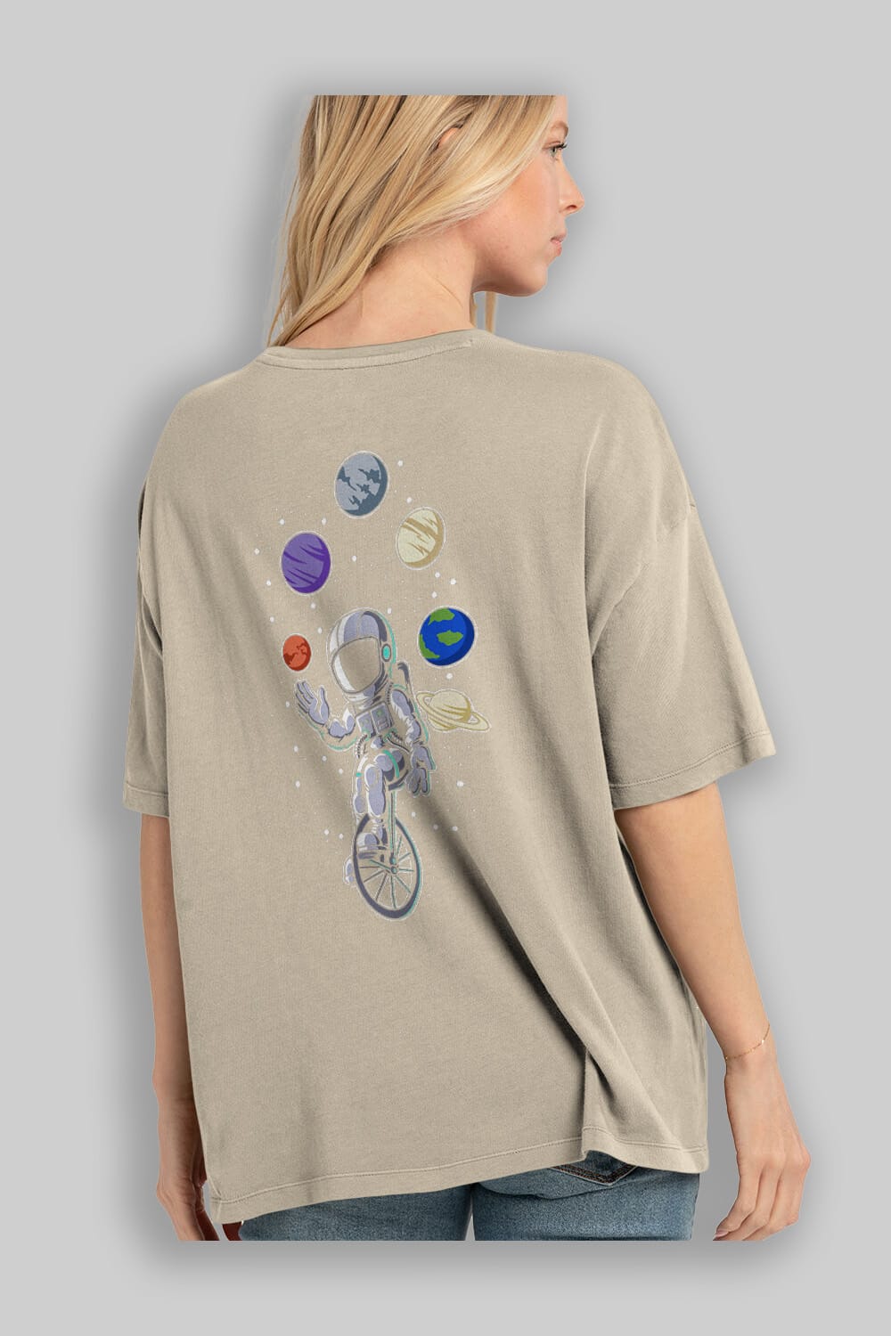 Astronaut Circus Arka Baskılı Oversize t-shirt Erkek Kadın Unisex