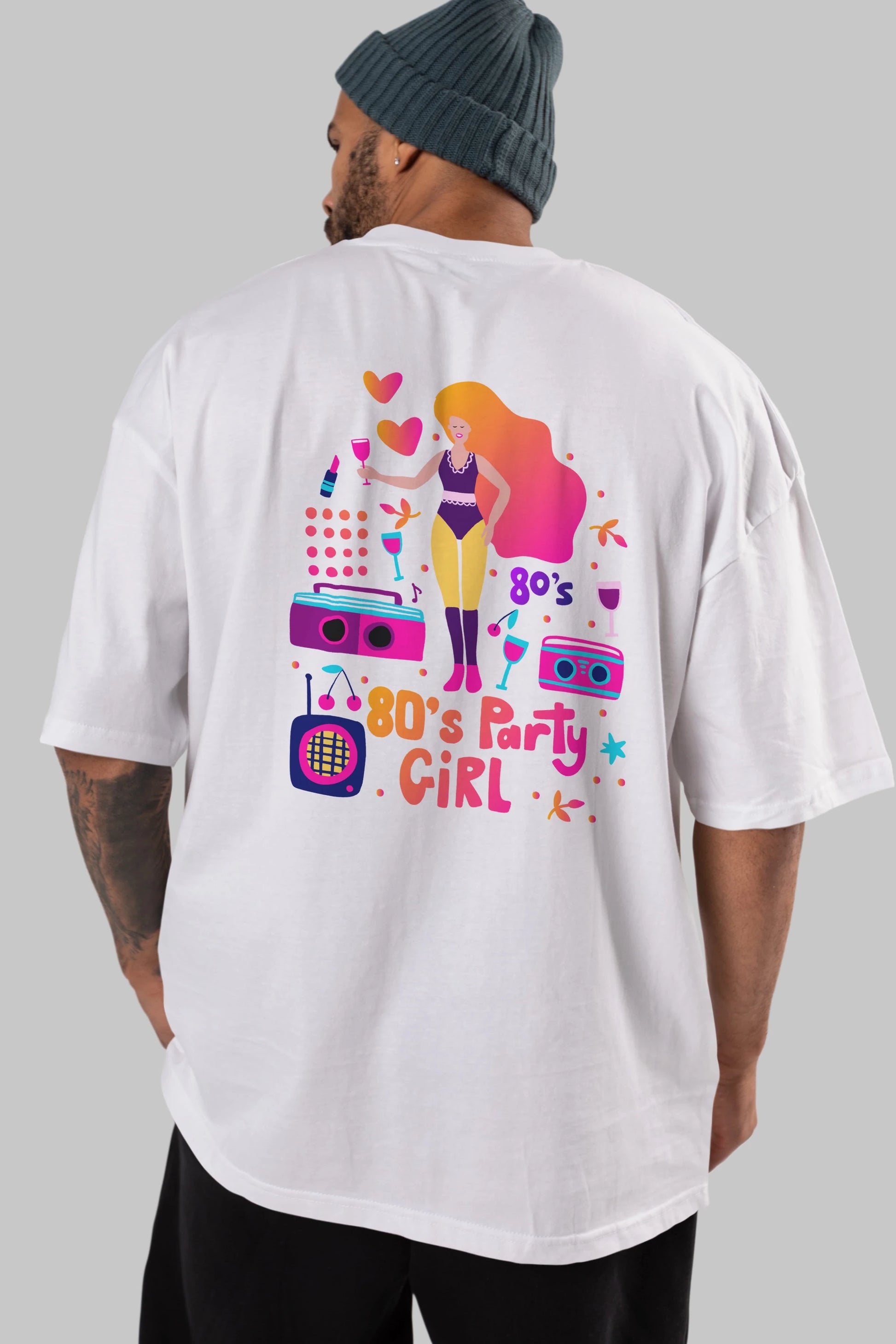 Retro Girl Party Arka Baskılı Oversize t-shirt Erkek Kadın Unisex