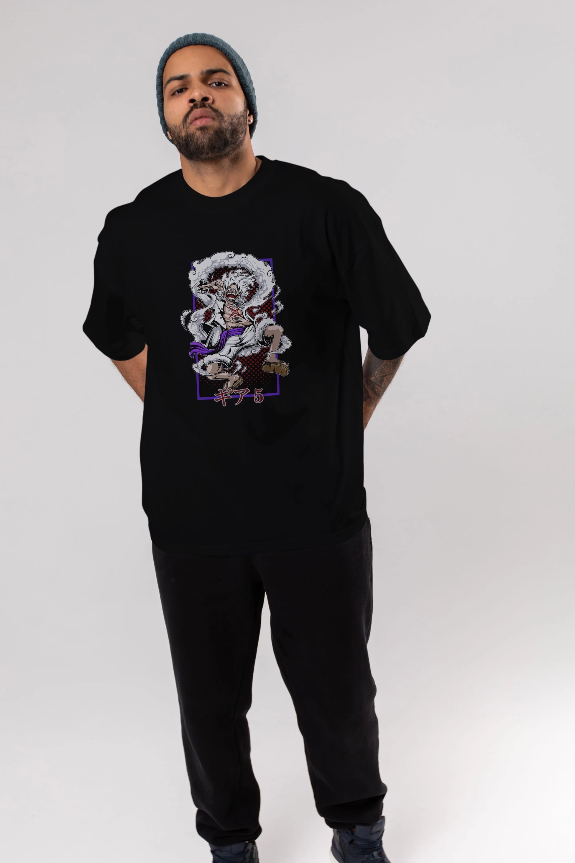 MONKEY D. LUFFY GEAR5 Anime Ön Baskılı Oversize t-shirt %100 pamuk Erkek Kadın Unisex