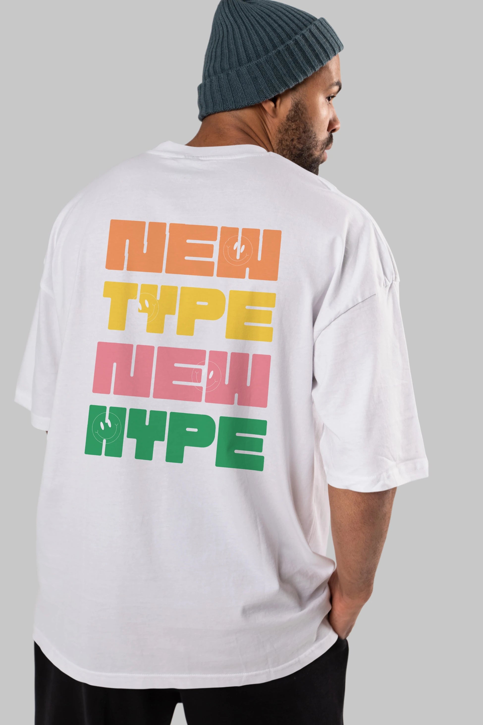 New Type New Hype Yazılı Arka Baskılı Oversize t-shirt Erkek Kadın Unisex