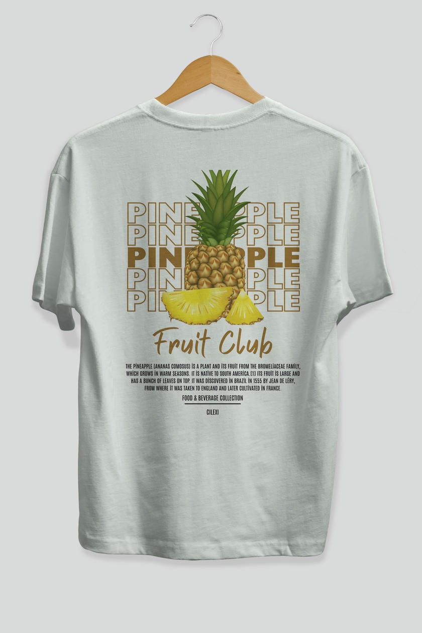 Pineapple Arka Baskılı Oversize t-shirt Erkek Kadın Pamuk Bisiklet Yaka tişort
