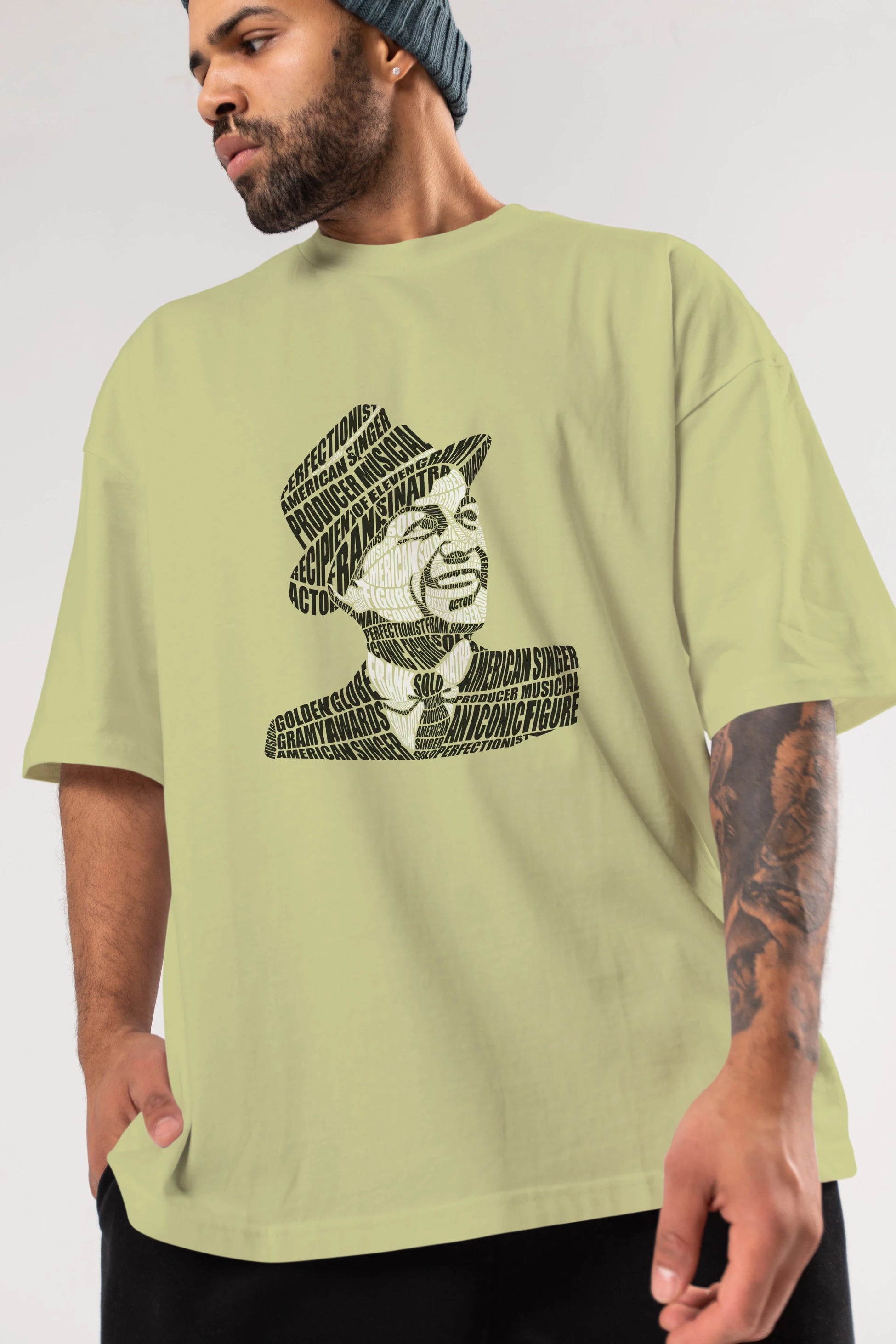 Frank Sinatra Calligram Ön Baskılı Oversize t-shirt %100 pamuk Erkek Kadın Unisex