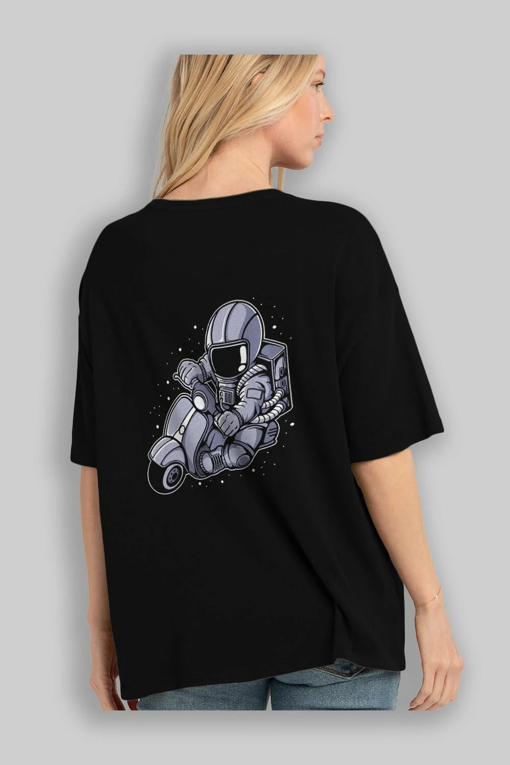Astronaut Scooter (2) Arka Baskılı Oversize t-shirt Erkek Kadın Unisex