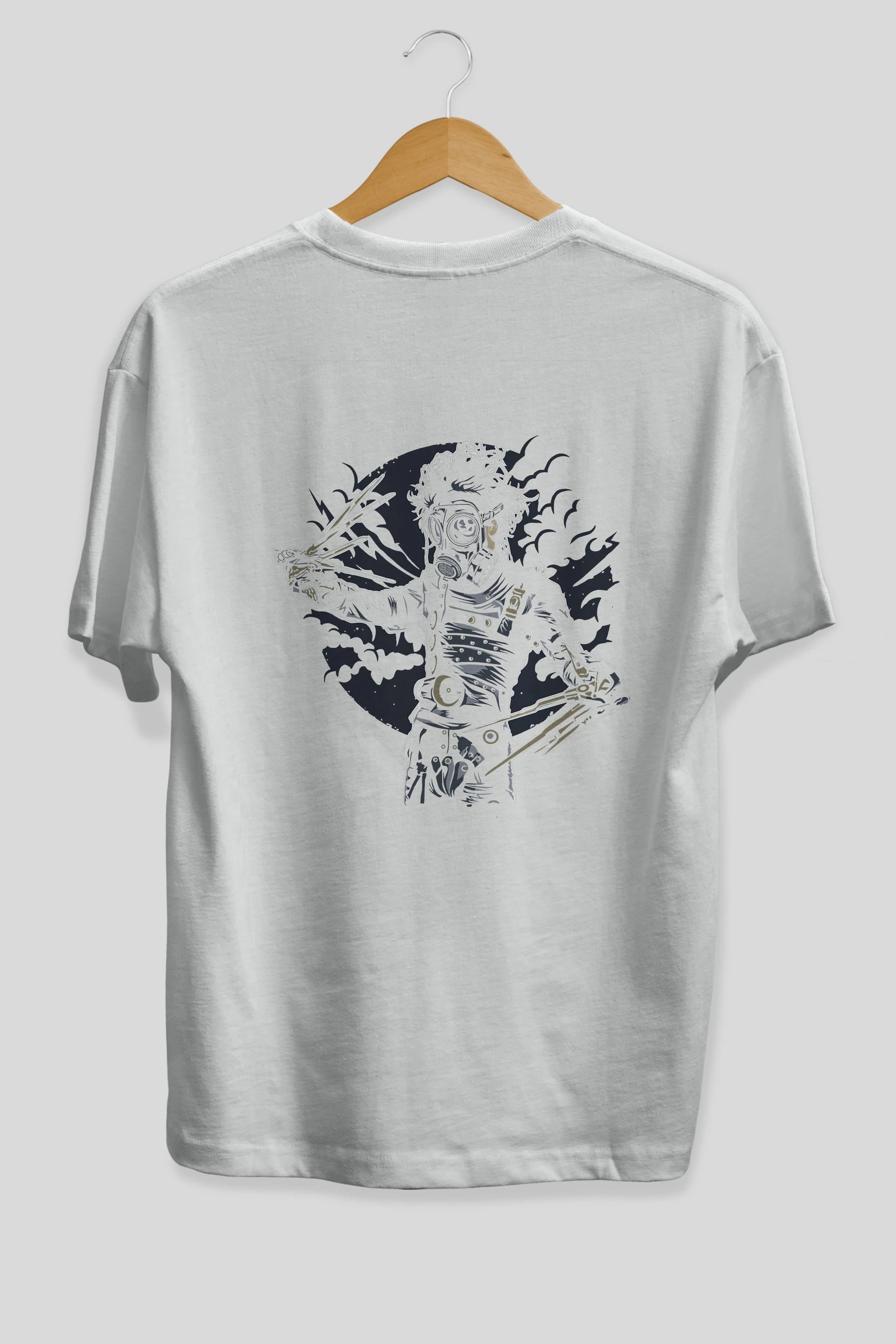 Gas Mask Scissors Arka Baskılı Oversize t-shirt Erkek Kadın Unisex %100 Pamuk