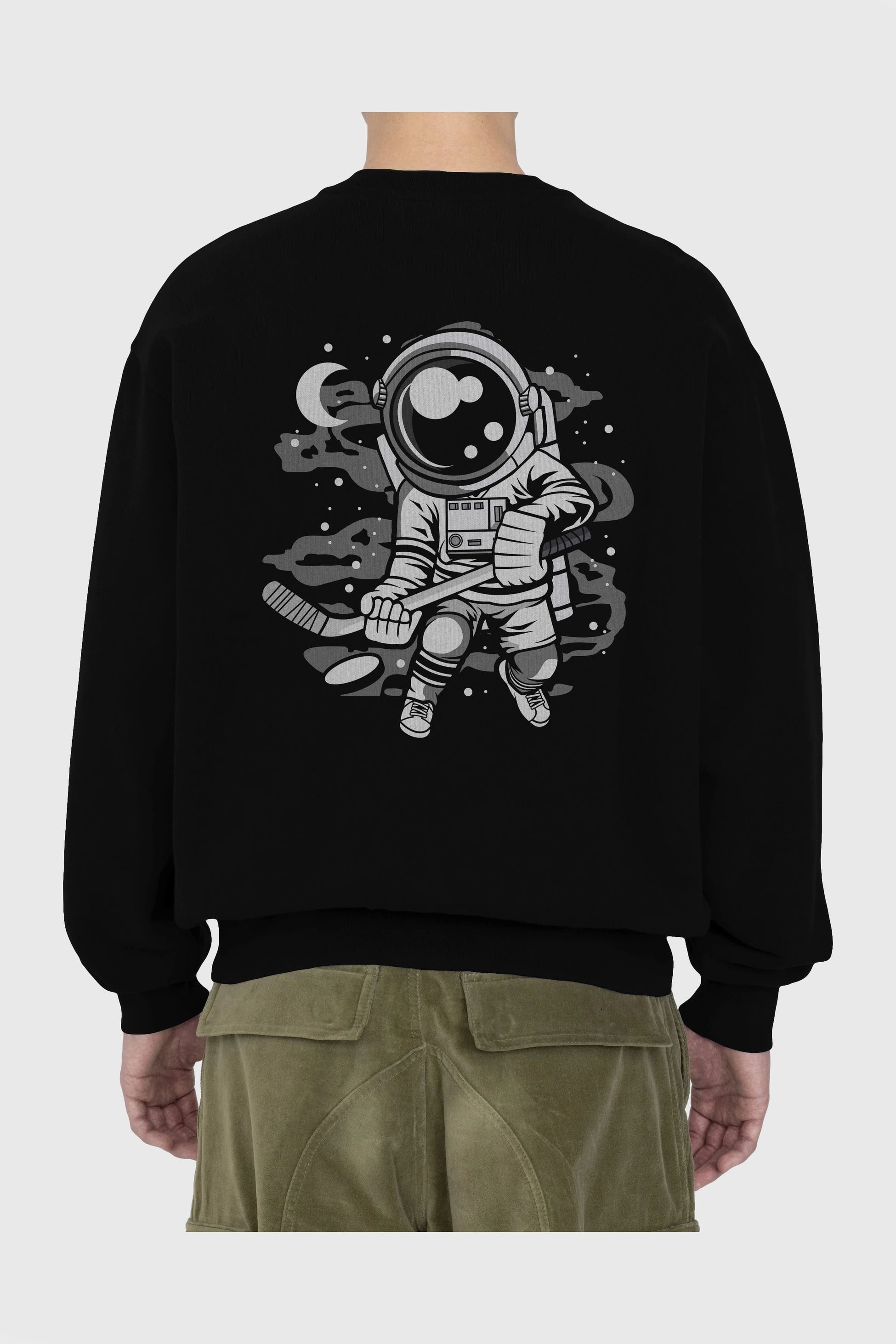 Hockey Player Astronaut Arka Baskılı Oversize Sweatshirt Erkek Kadın Unisex