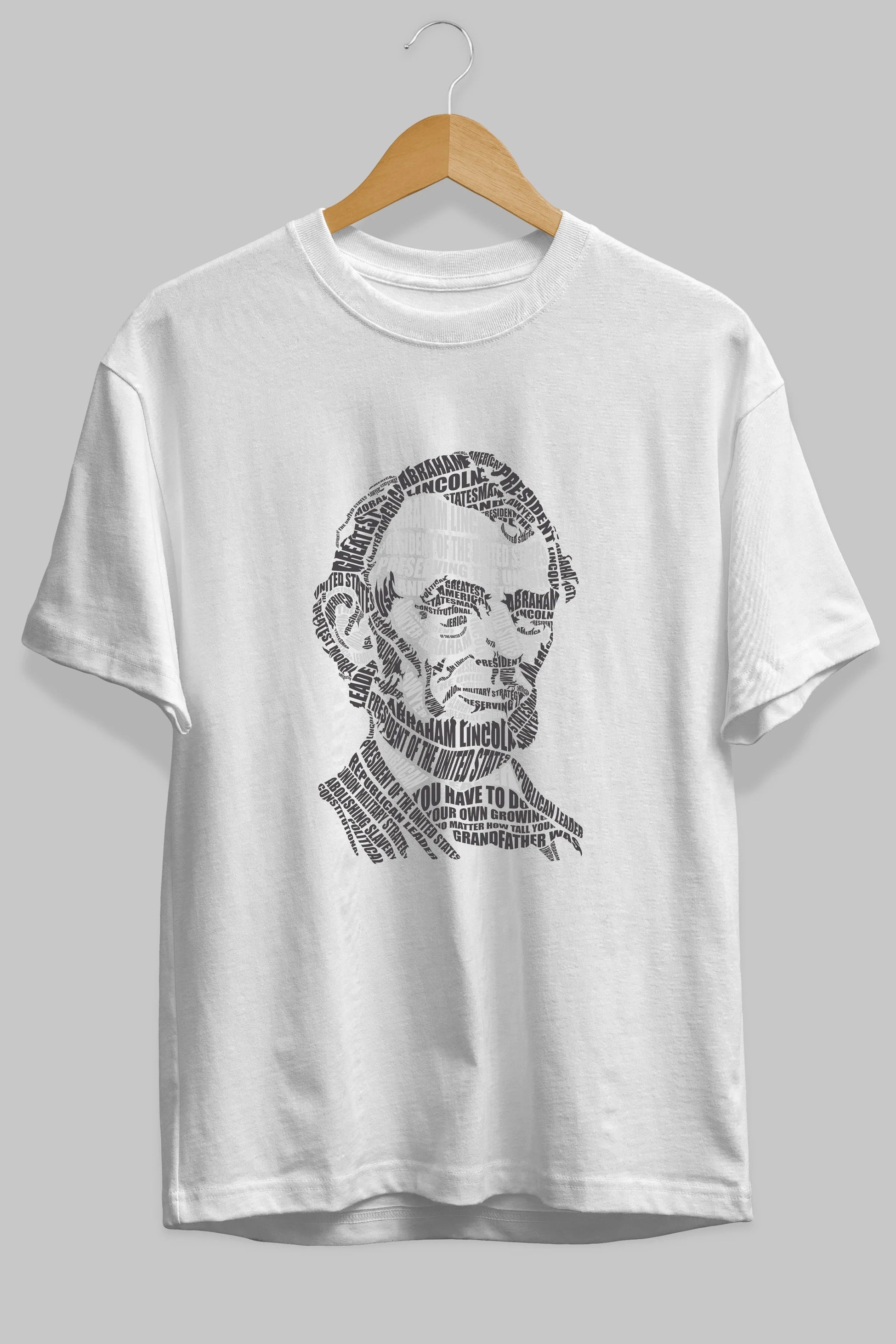 Abraham Lincoln Calligram Ön Baskılı Oversize t-shirt %100 pamuk Erkek Kadın Unisex