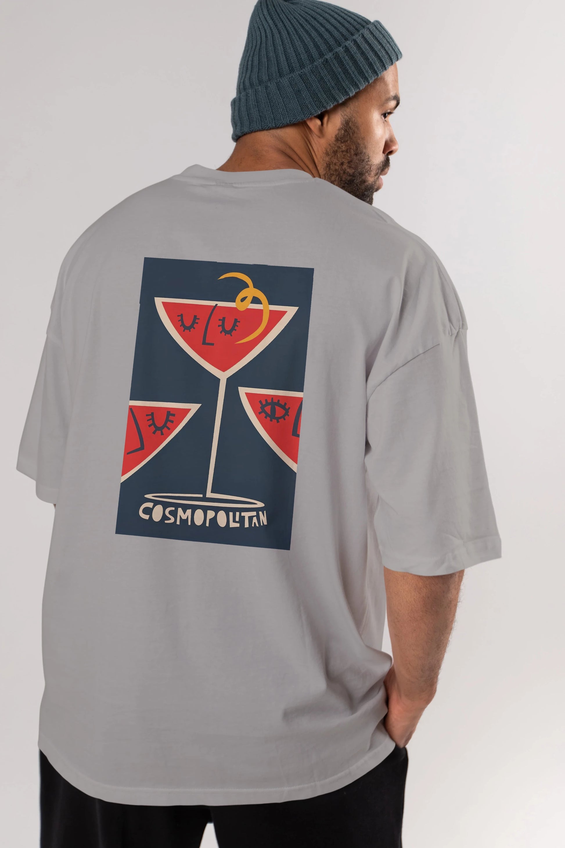 Cosmopolitan 4 Arka Baskılı Oversize t-shirt Erkek Kadın Unisex %100 Pamuk Bisiklet Yaka tişort