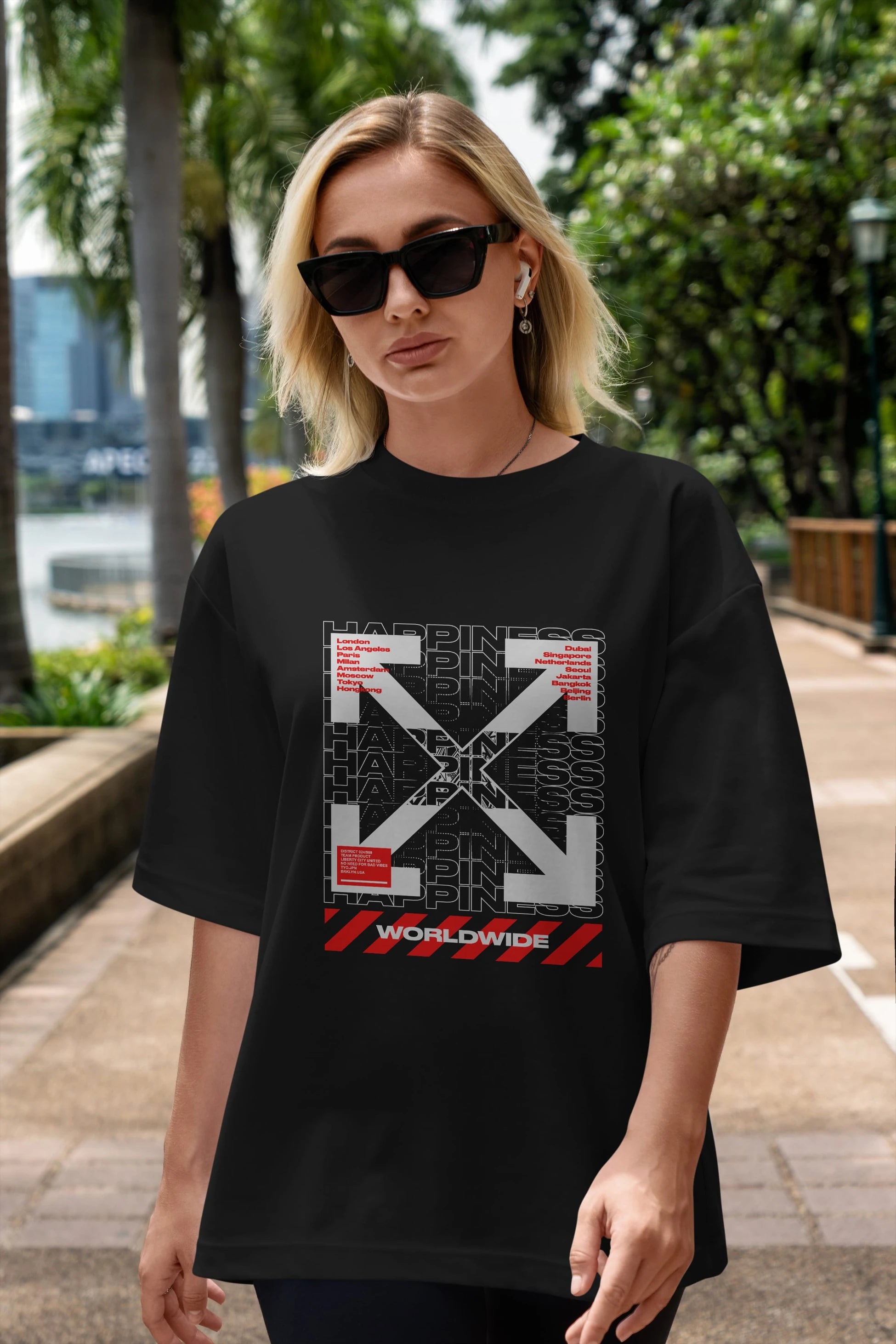 Happiness Worldwide Ön Baskılı Oversize t-shirt Erkek Kadın Unisex