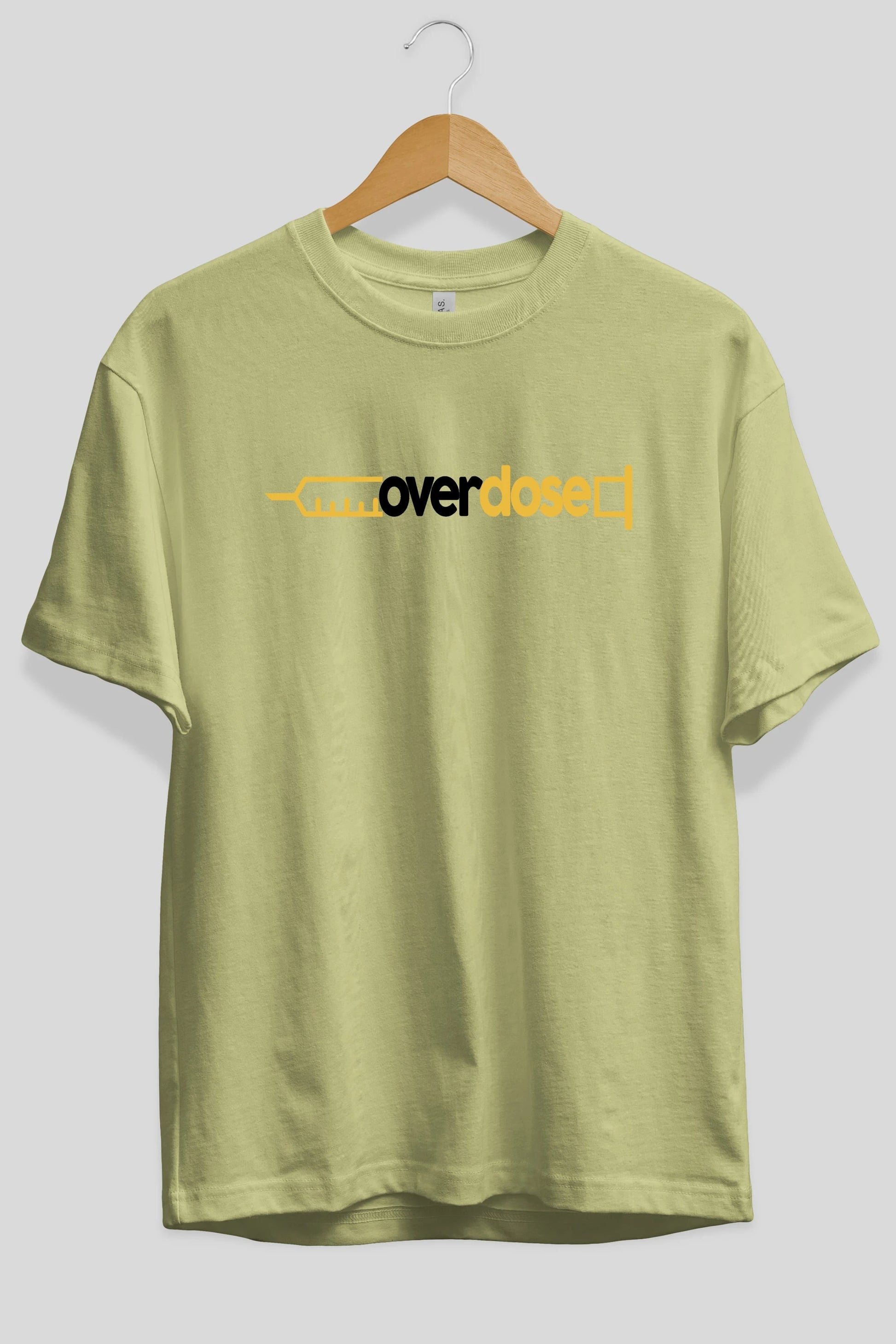 Overdose sarı Ön Baskılı Oversize t-shirt %100 pamuk Erkek Kadın Unisex