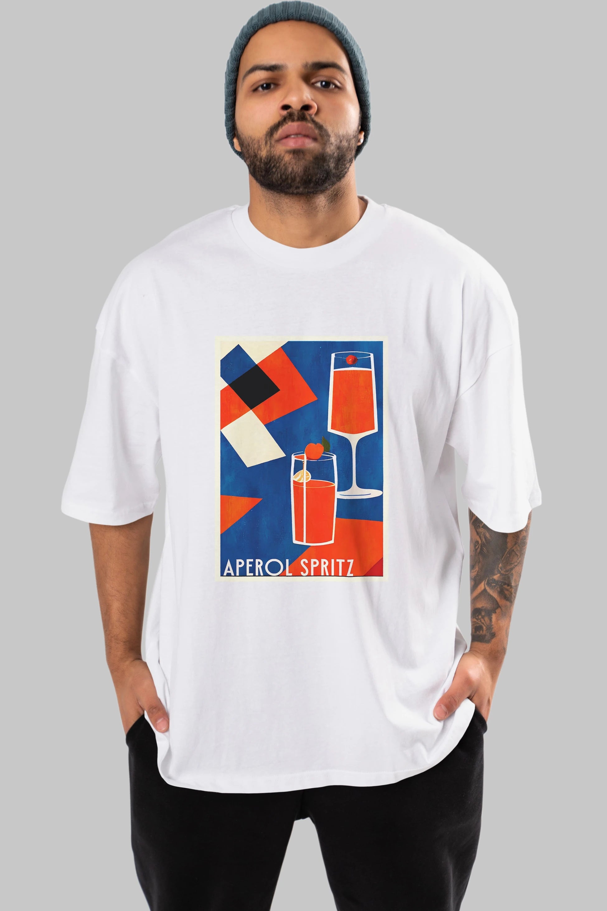 Aperol Spritz 4 Ön Baskılı Oversize t-shirt Erkek Kadın Unisex %100 Pamuk Bisiklet Yaka tişort