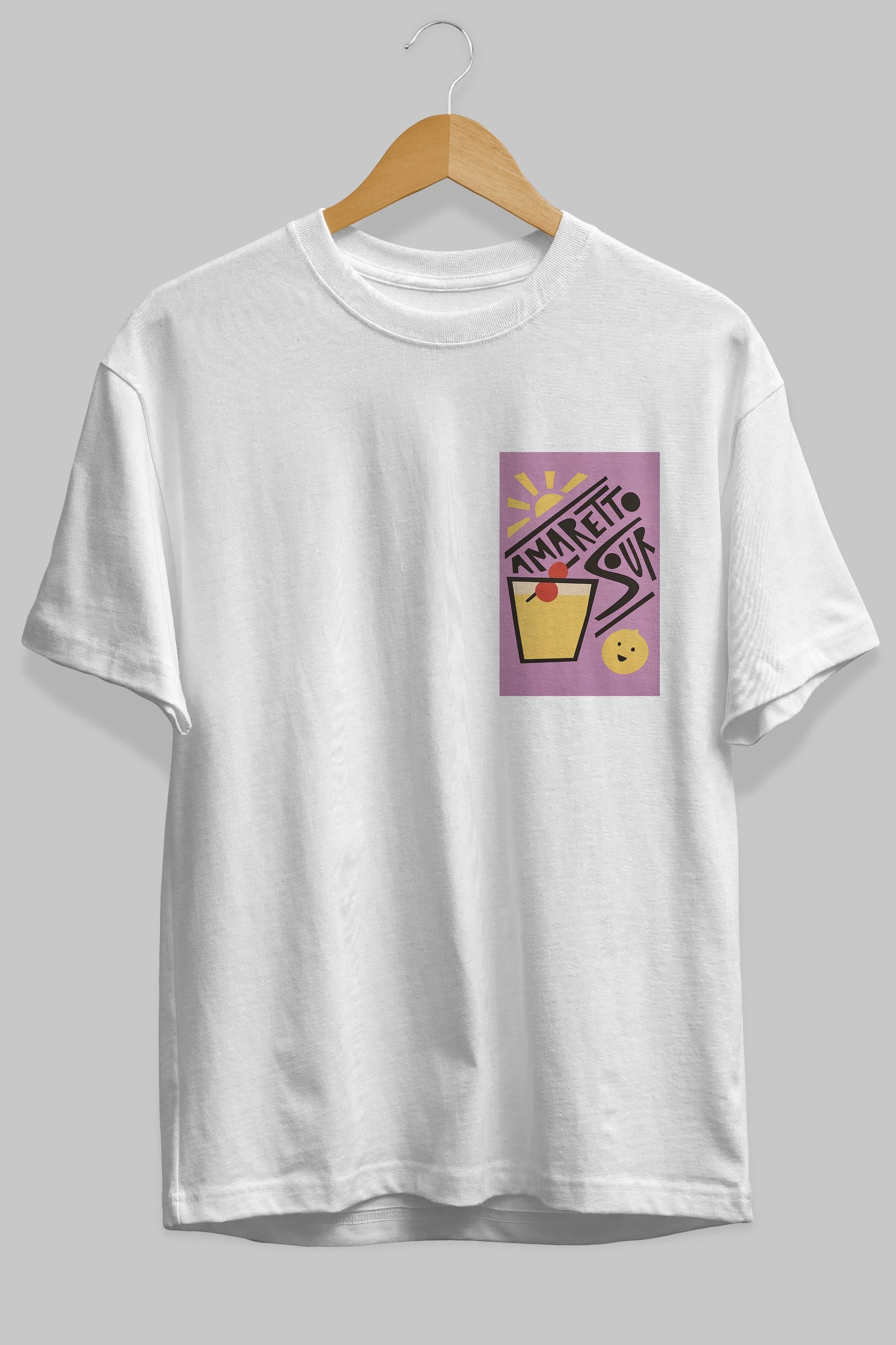 Amaretto Sour Ön Sol Baskılı Oversize t-shirt Erkek Kadın Unisex %100 Pamuk Bisiklet Yaka tişort