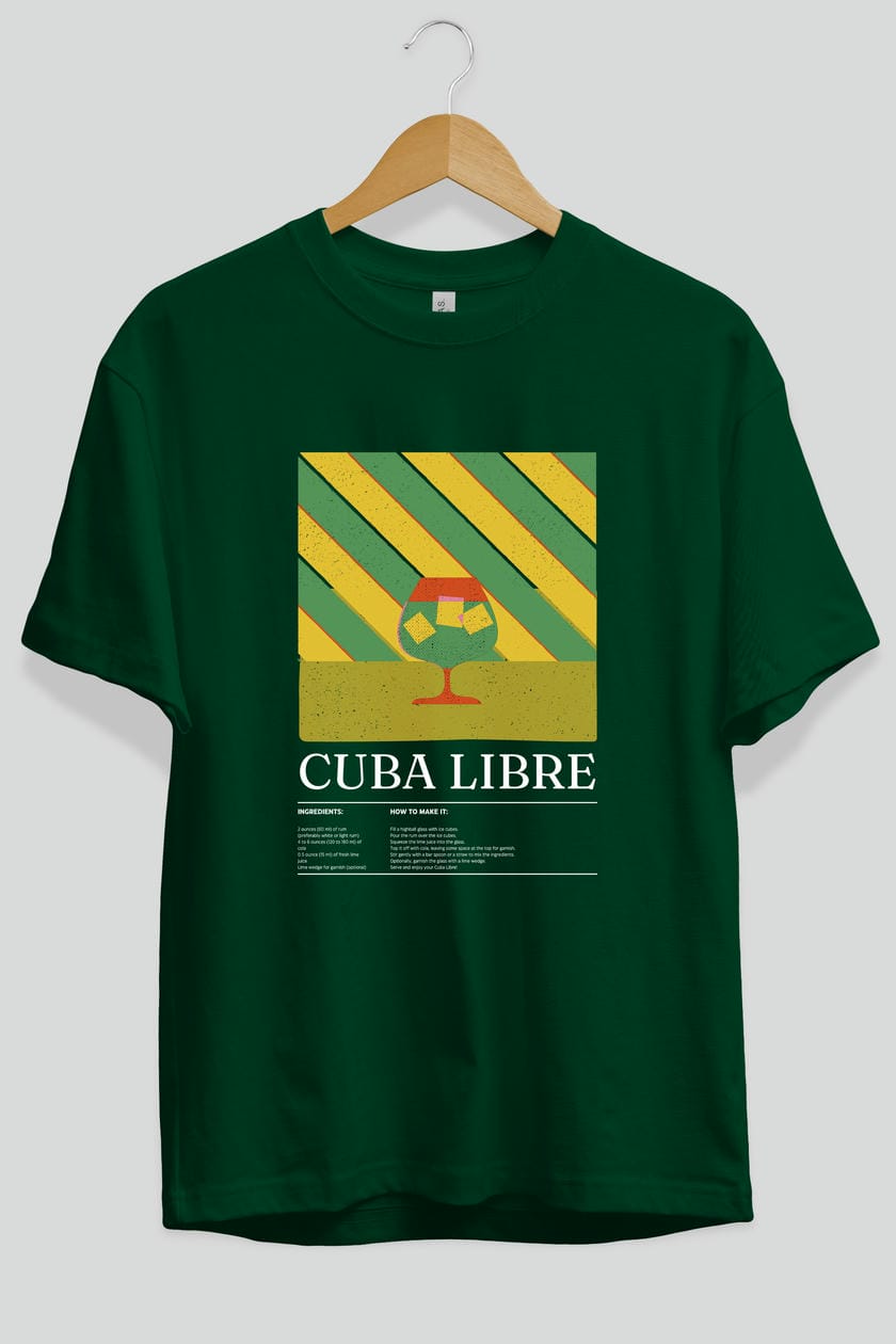 Cuba Libre Kokteyl Ön Baskılı Oversize t-shirt Erkek Kadın %100 Pamuk Bisiklet Yaka tişort