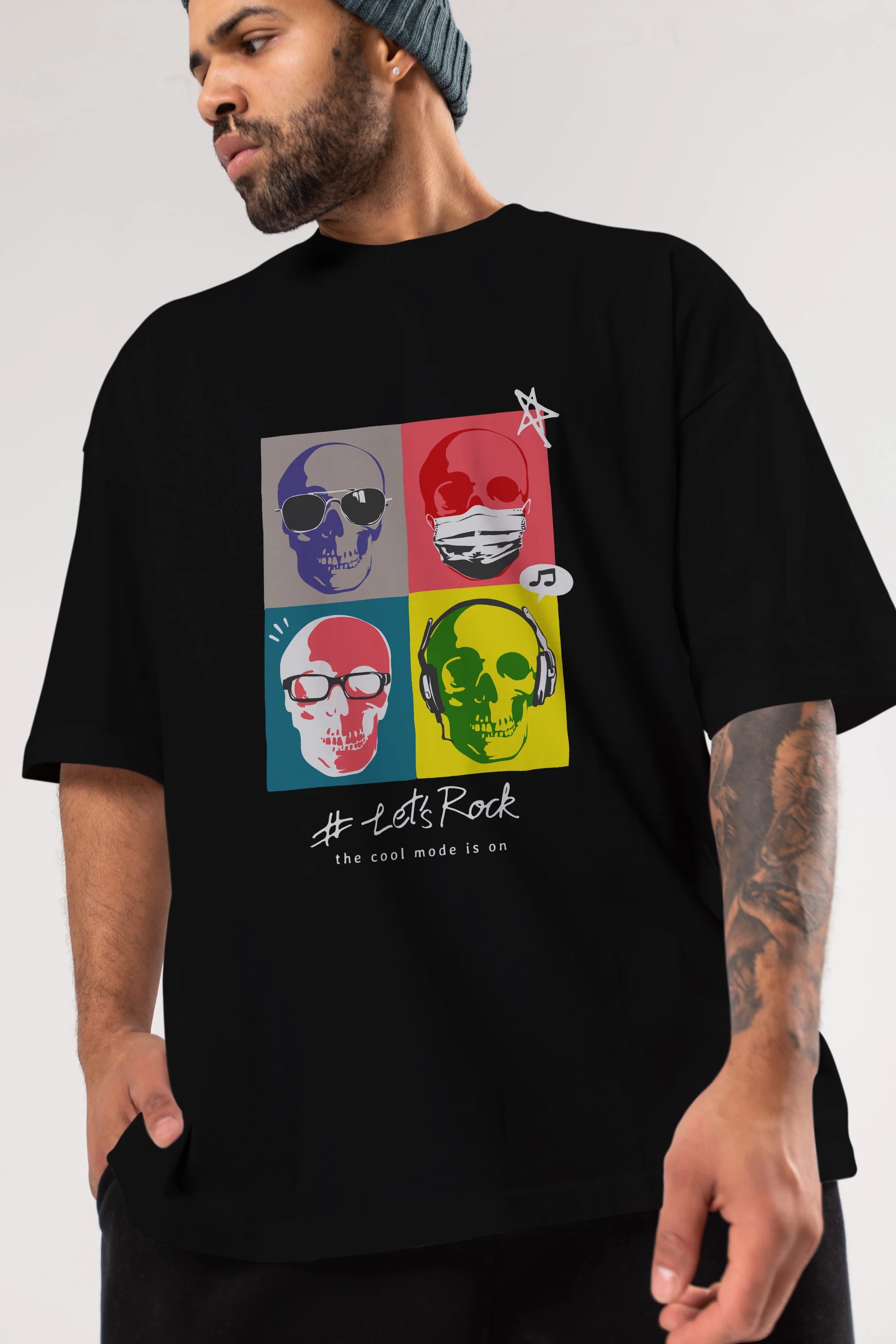 Lets Rock Ön Baskılı Oversize t-shirt Erkek Kadın Unisex