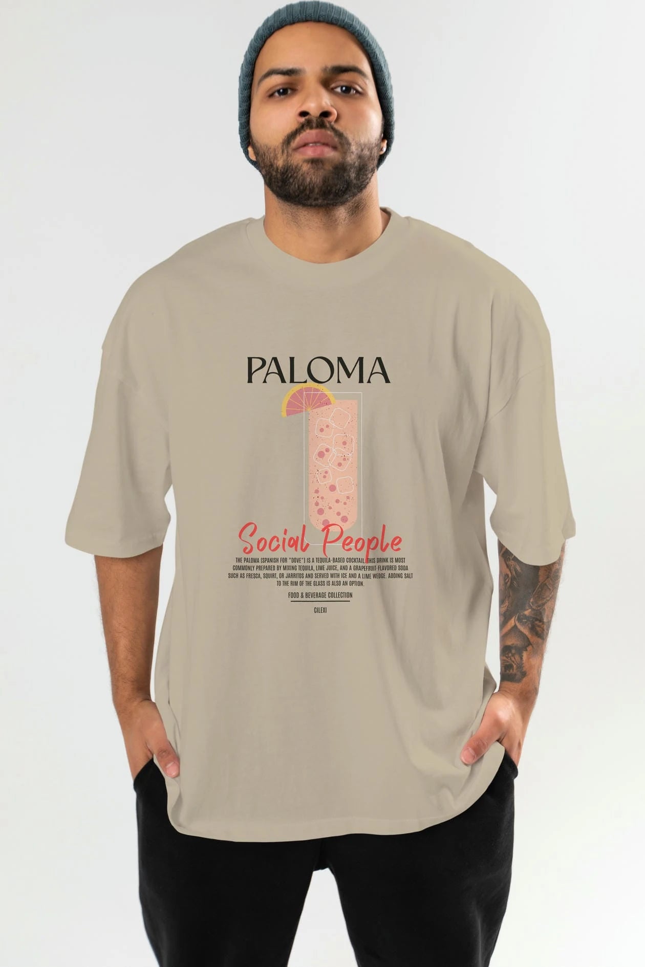 Paloma Kokteyl Serisi ön Baskılı Oversize t-shirt Erkek Kadın %100 Pamuk Bisiklet Yaka tişort