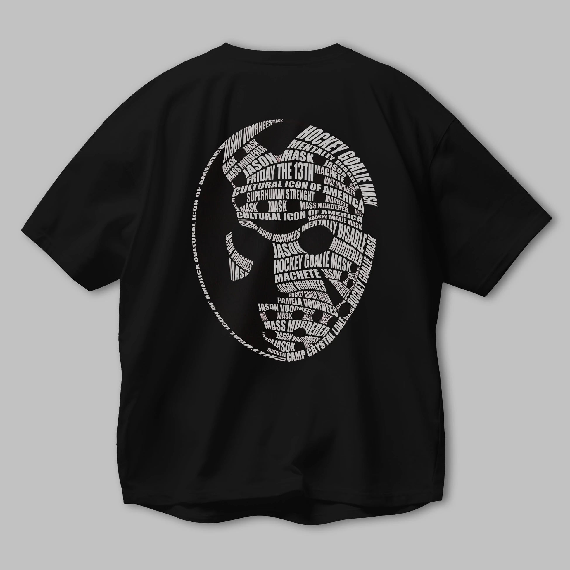 Jason Voorhees Calligram Arka Baskılı Oversize t-shirt %100 pamuk Erkek Kadın Unisex