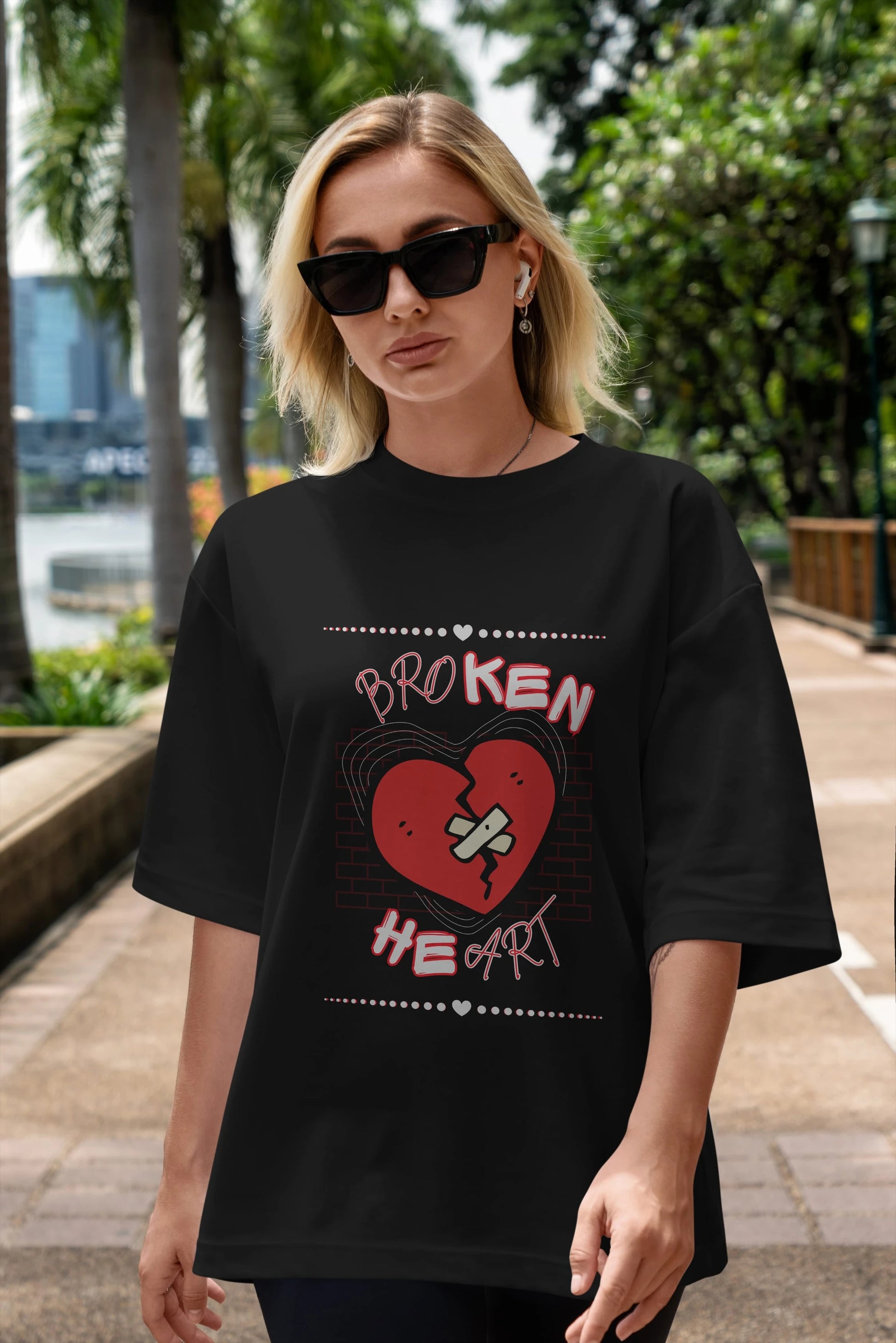 Broken Heart Yazılı Ön Baskılı Oversize t-shirt Erkek Kadın Unisex