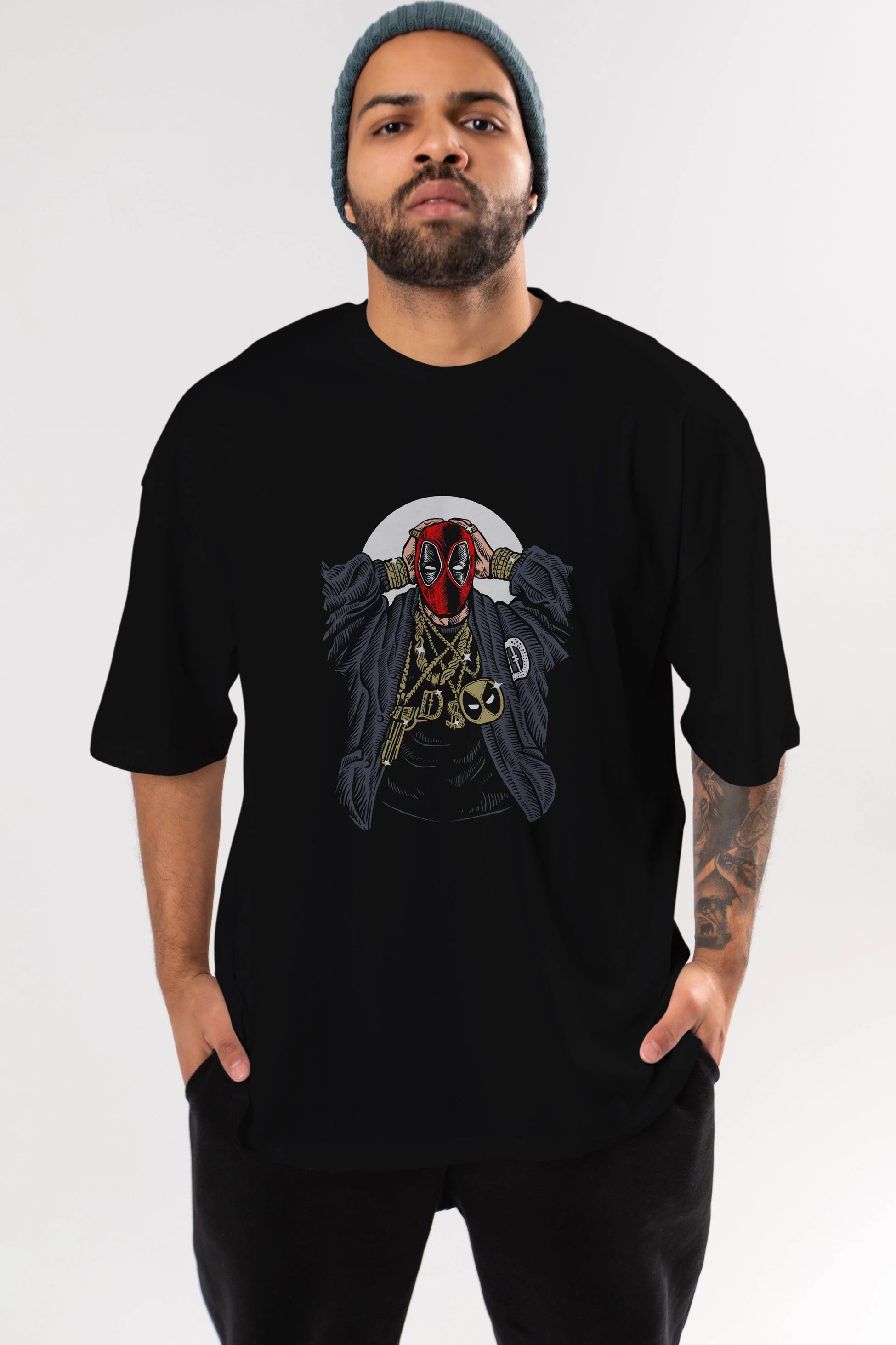 Deadpool Gangsta Ön Baskılı Oversize t-shirt Erkek Kadın Unisex %100 Pamuk tişort