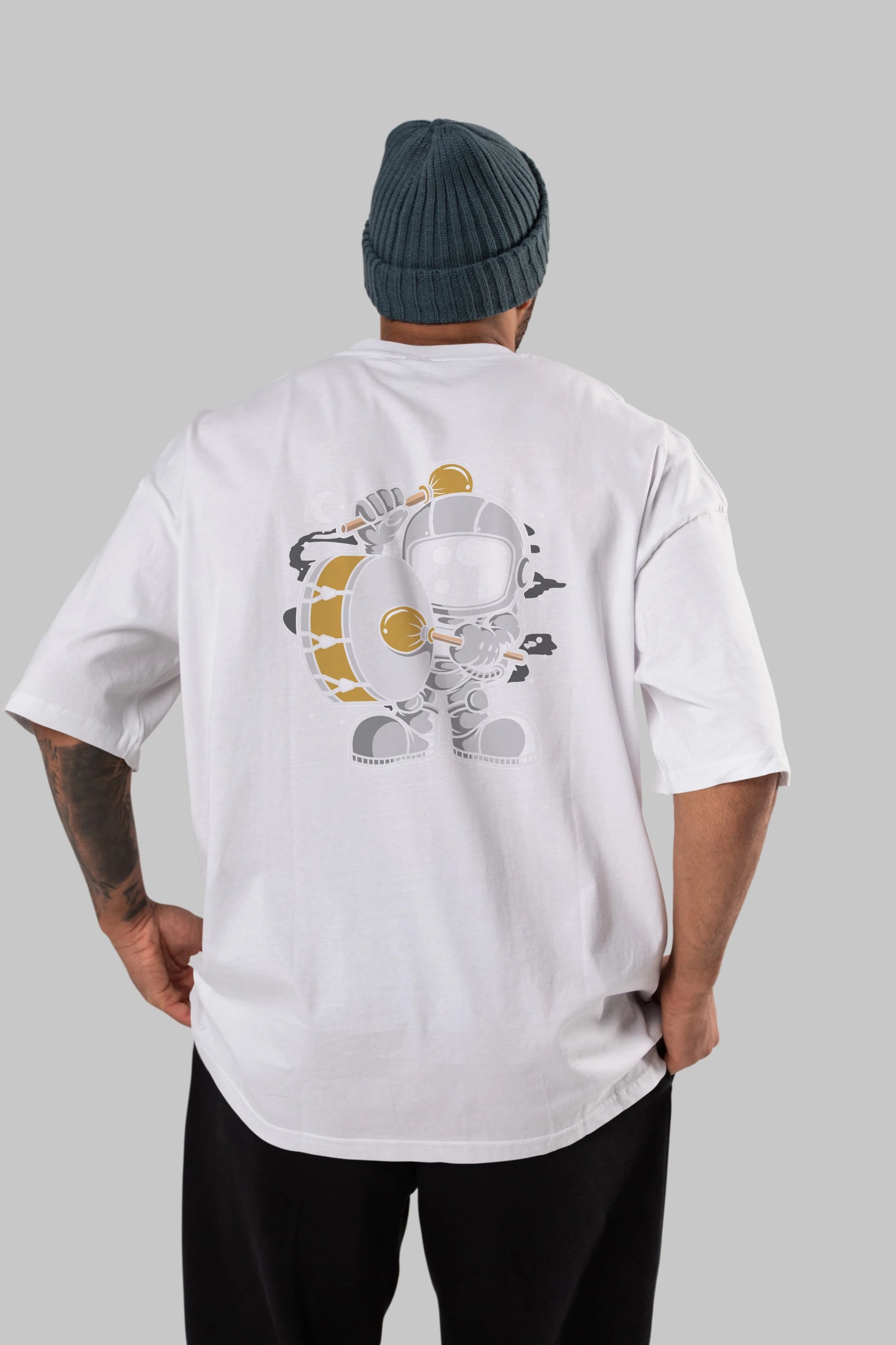 Astronaut Marching Band Arka Baskılı Oversize t-shirt Erkek Kadın Unisex
