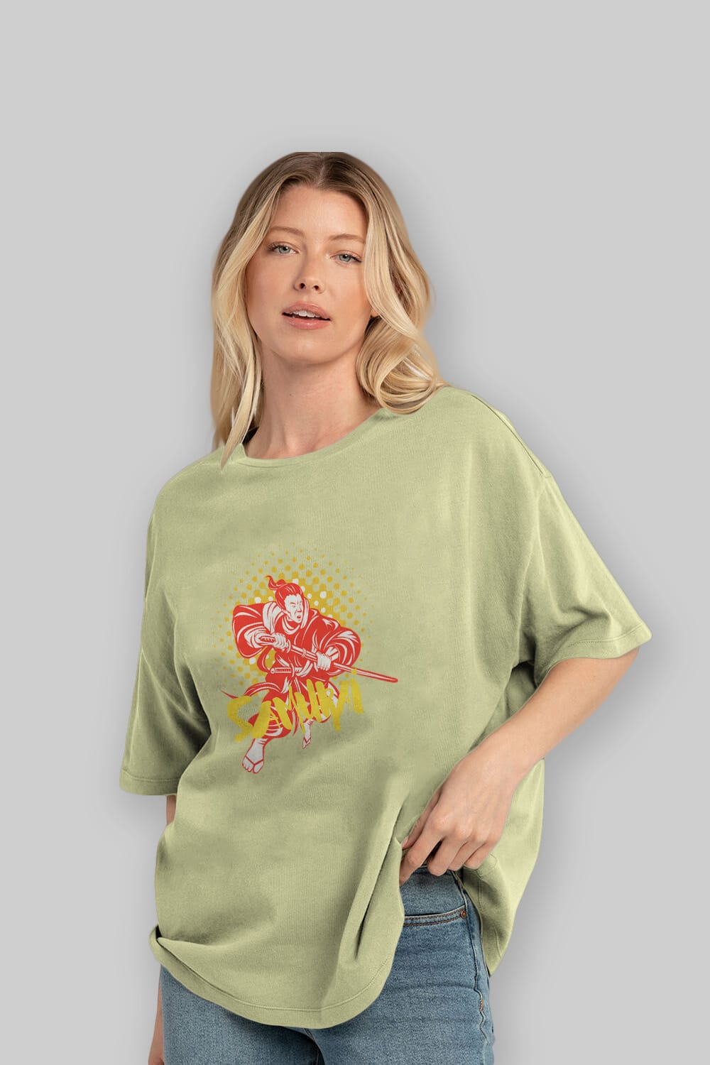 Samurai Ön Baskılı Oversize t-shirt Erkek Kadın Unisex