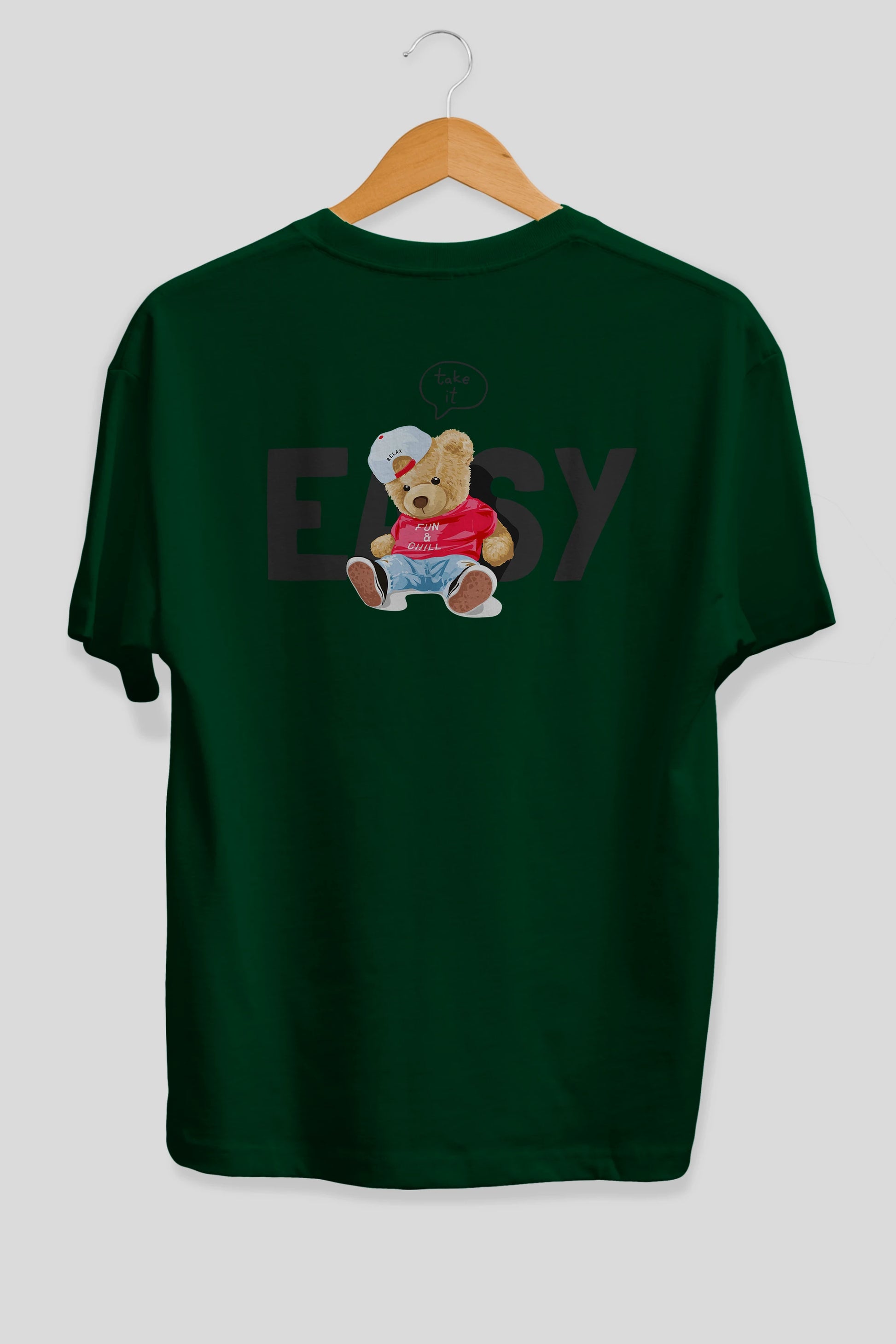 Teddy Bear Easy Arka Baskılı Oversize t-shirt Erkek Kadın Unisex %100 Pamuk