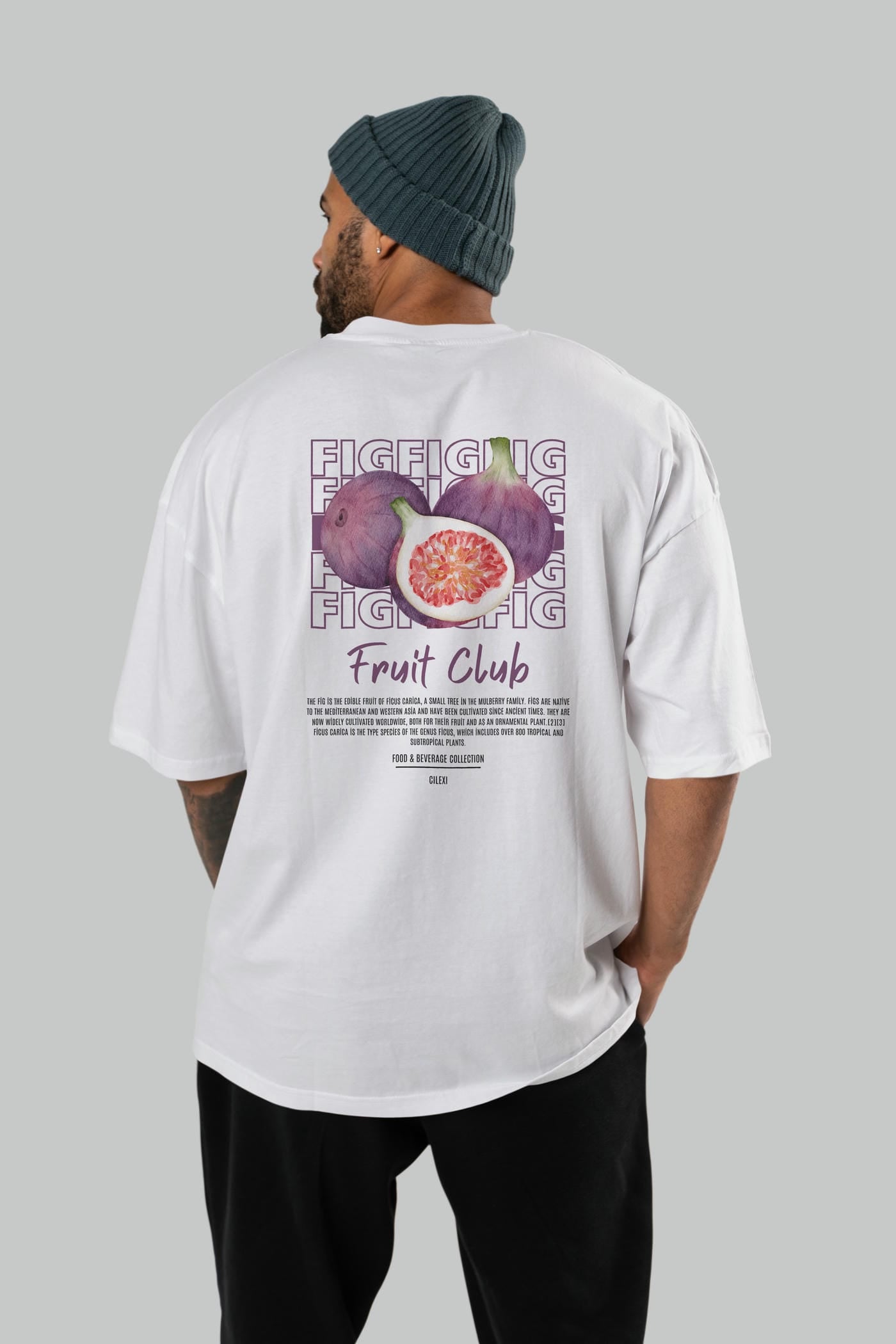Fig Arka Baskılı Oversize t-shirt Erkek Kadın Pamuk Bisiklet Yaka tişort