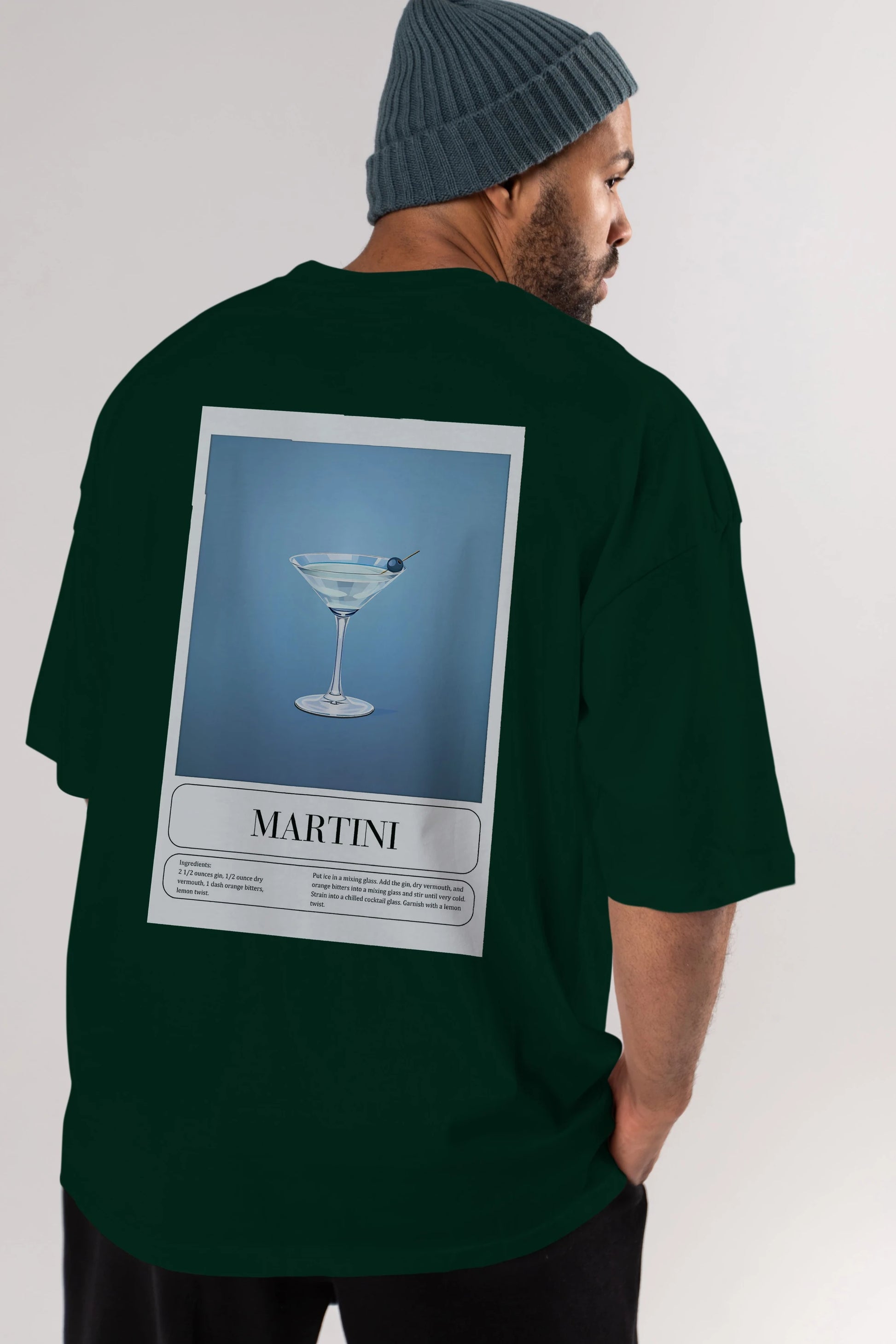 Martini Arka Baskılı Oversize t-shirt Erkek Kadın Unisex %100 Pamuk Bisiklet Yaka tişort