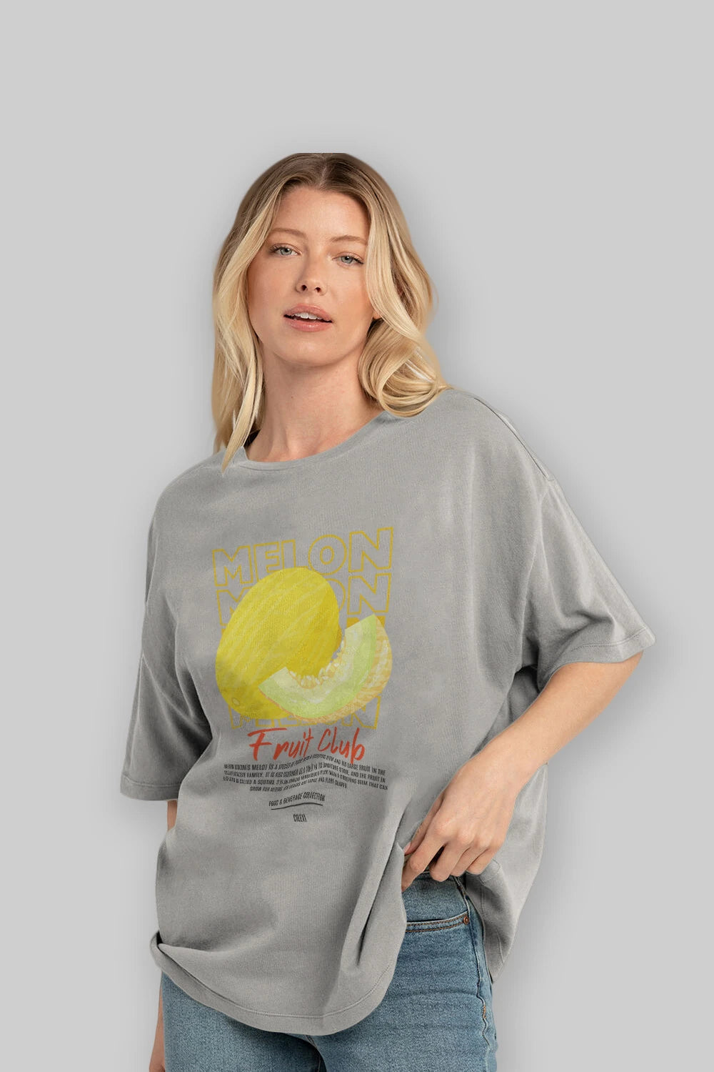 Melon Ön Baskılı Oversize t-shirt Erkek Kadın Pamuk Bisiklet Yaka tişort