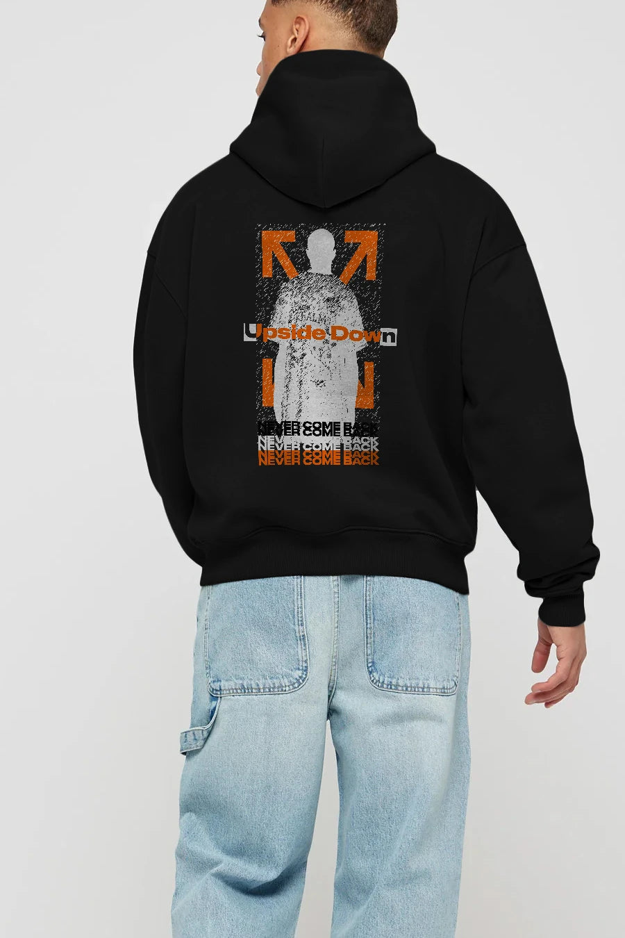 Upside Down Arka Baskılı Hoodie Oversize Kapüşonlu Sweatshirt Erkek Kadın Unisex