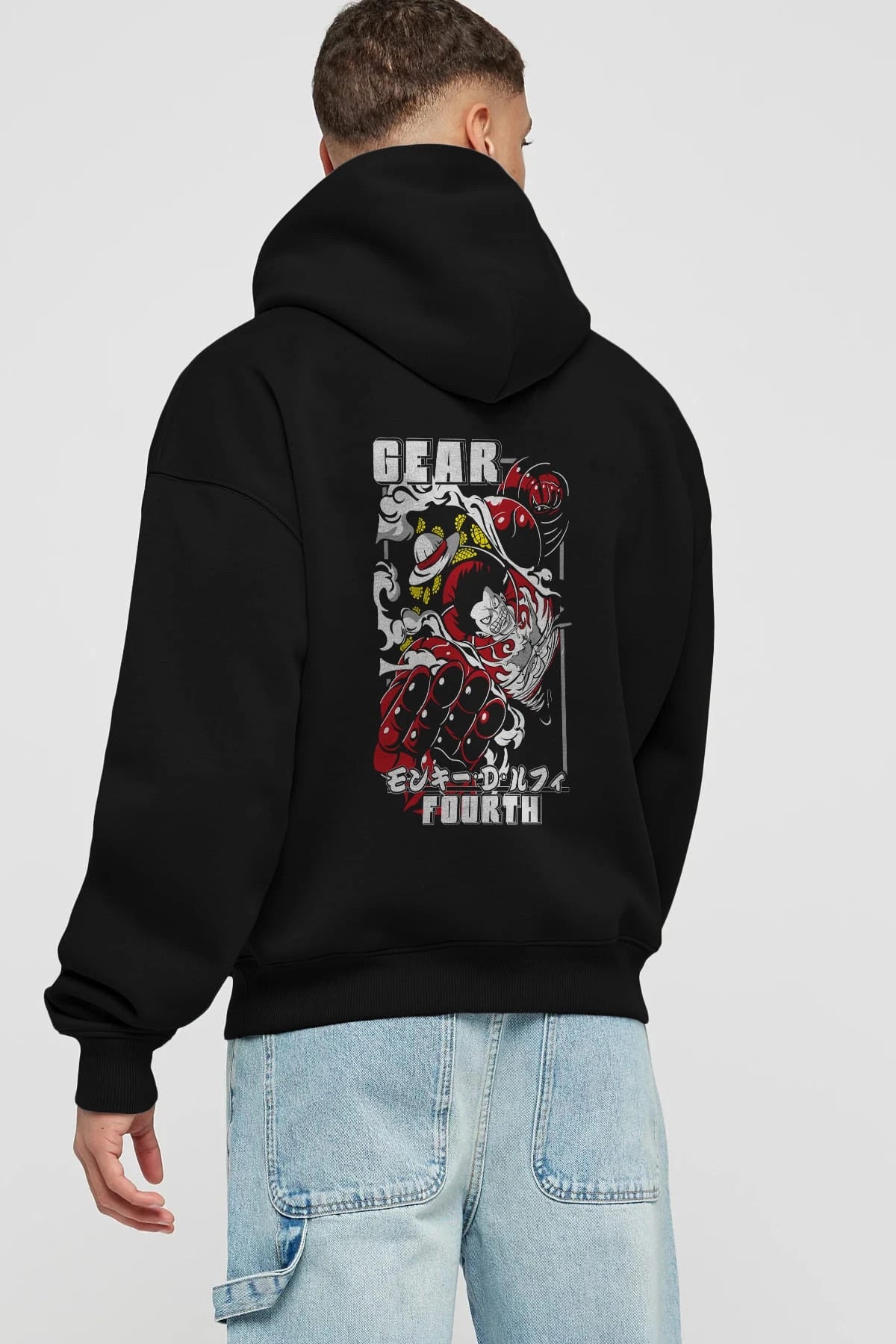 LUFFY gear fourth Anime Arka Baskılı Hoodie Oversize Kapüşonlu Sweatshirt Erkek Kadın Unisex