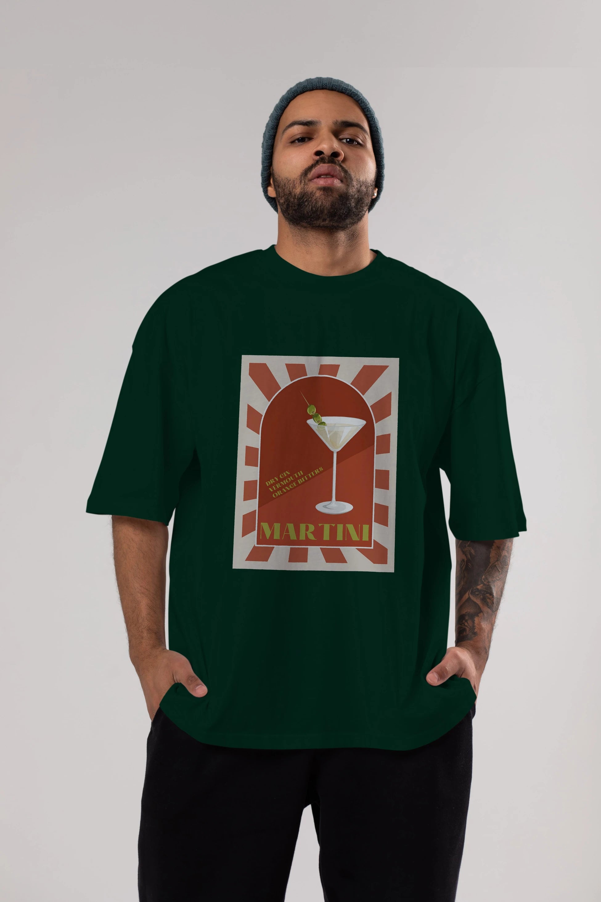 Martini 2 Ön Baskılı Oversize t-shirt Erkek Kadın Unisex %100 Pamuk Bisiklet Yaka tişort