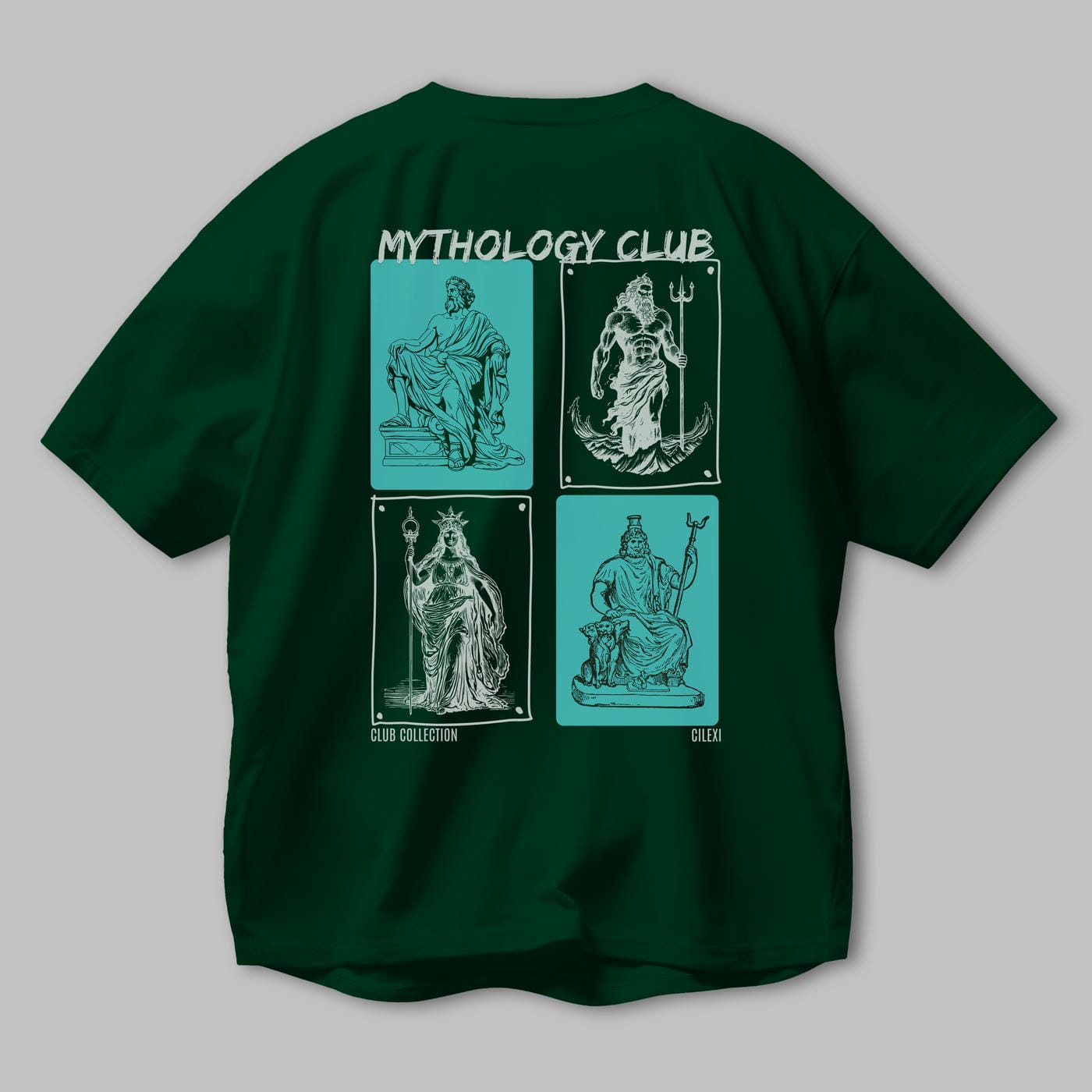 Mythology Club Arka Baskılı Oversize t-shirt Erkek Kadın %100 Pamuk Bisiklet Yaka tişort