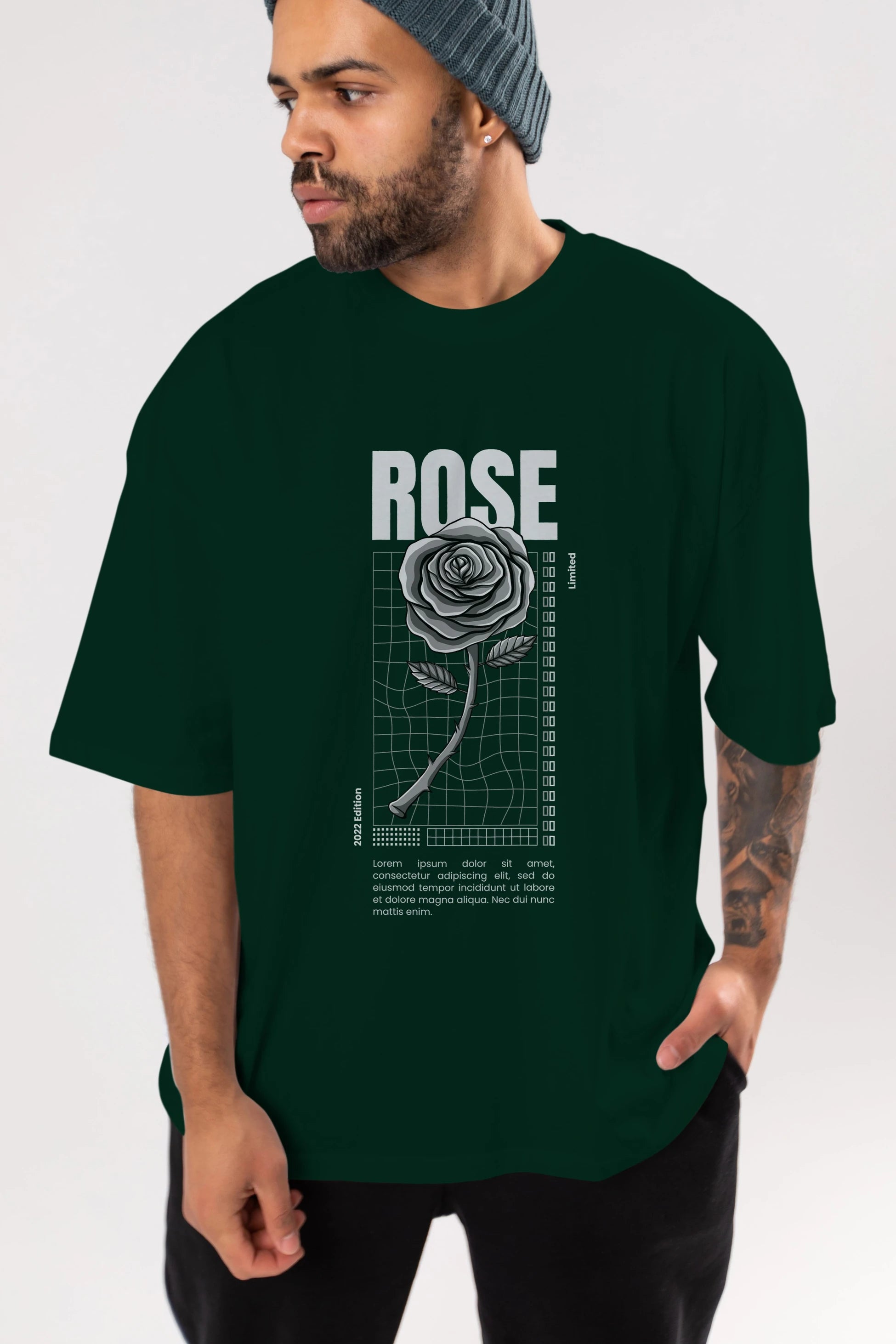 Rose Streetwear Ön Baskılı Oversize t-shirt Erkek Kadın Unisex