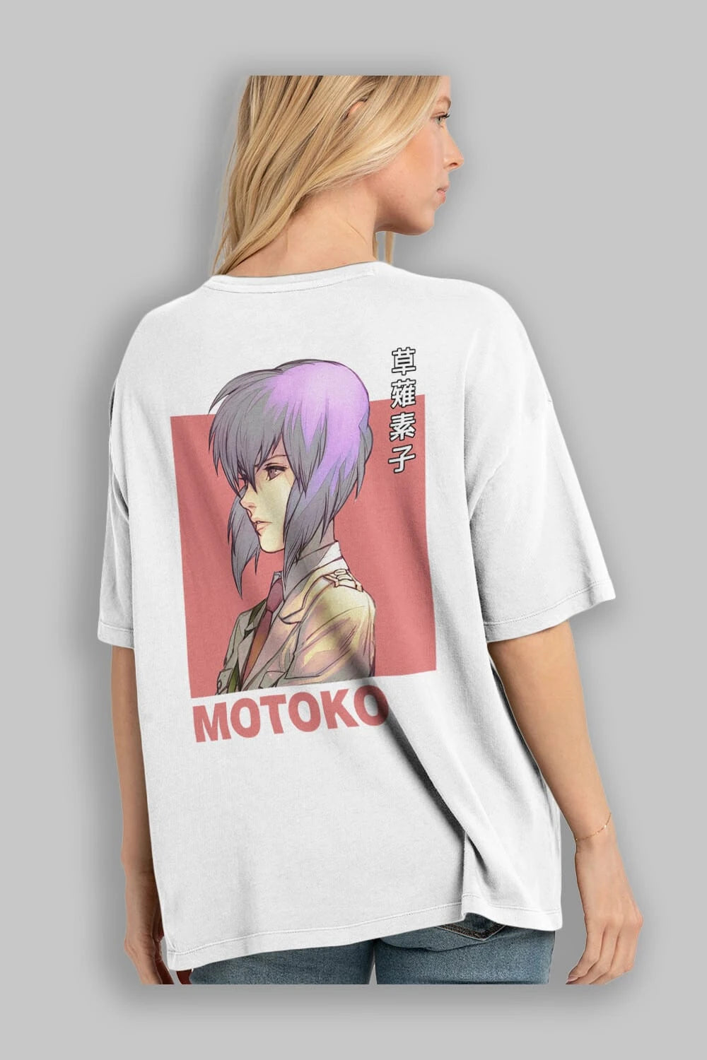 Motoko Kusanagi 12 Anime Arka Baskılı Oversize t-shirt Erkek Kadın Unisex