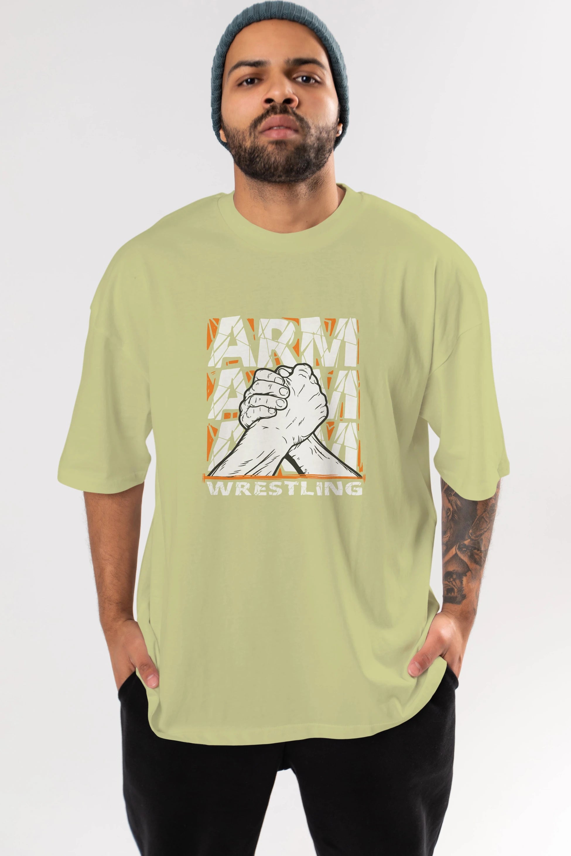 Arm Wrestling Ön Baskılı Oversize t-shirt Erkek Kadın Unisex