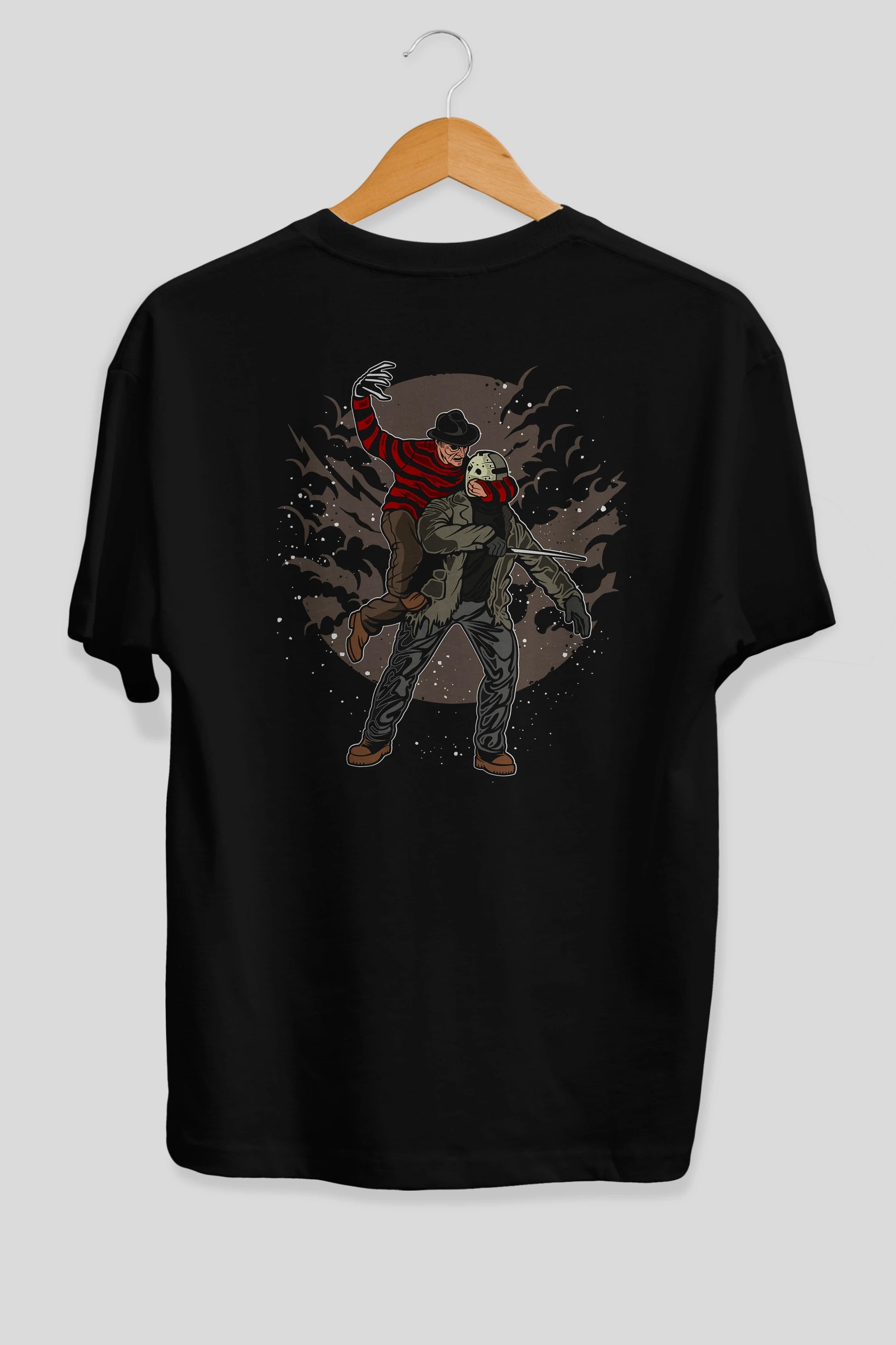 FREDDY VS JASON Arka Baskılı Oversize t-shirt Erkek Kadın Unisex %100 Pamuk
