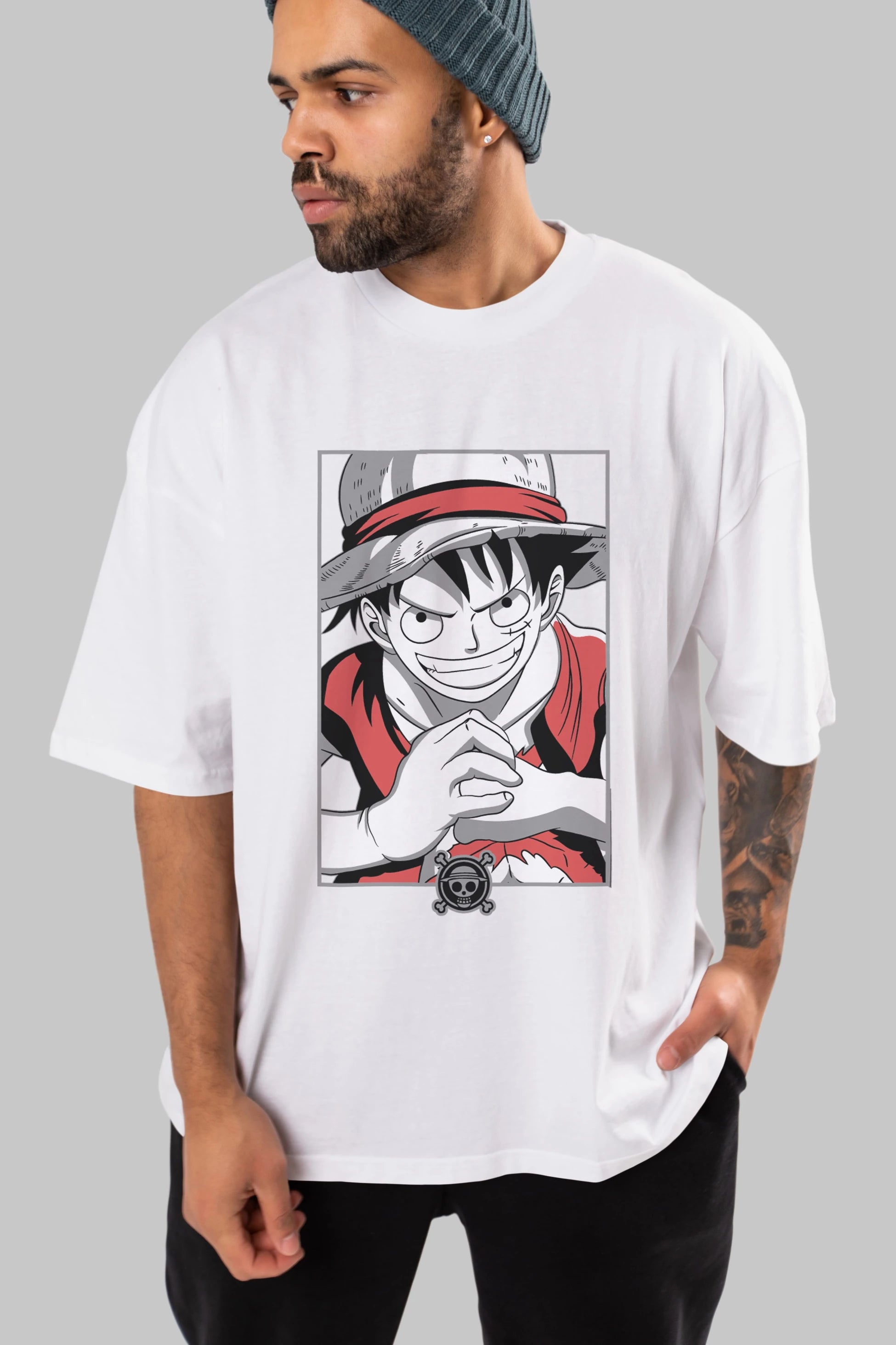 LUFF D. MONKEY OnePiece Anime Ön Baskılı Oversize t-shirt %100 pamuk Erkek Kadın Unisex