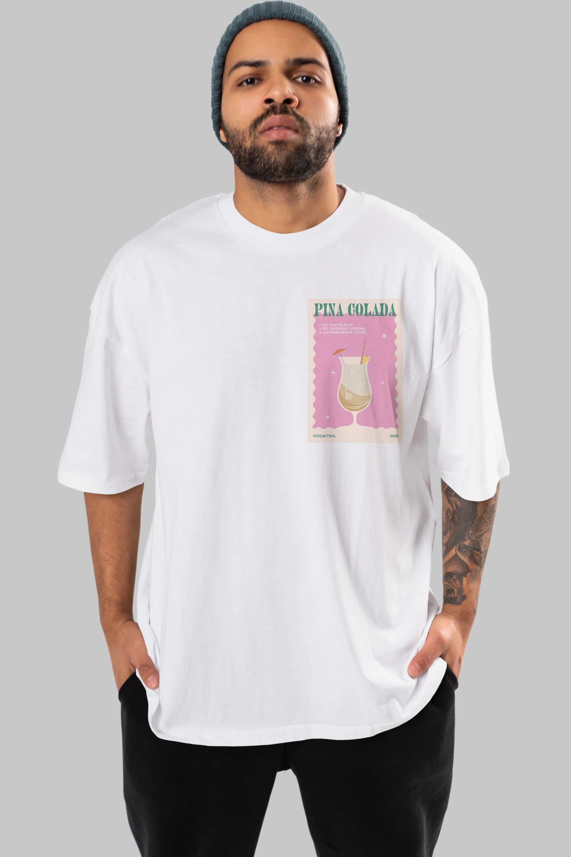 Pina Colada 3 Ön Sol Baskılı Oversize t-shirt Erkek Kadın Unisex %100 Pamuk Bisiklet Yaka tişort