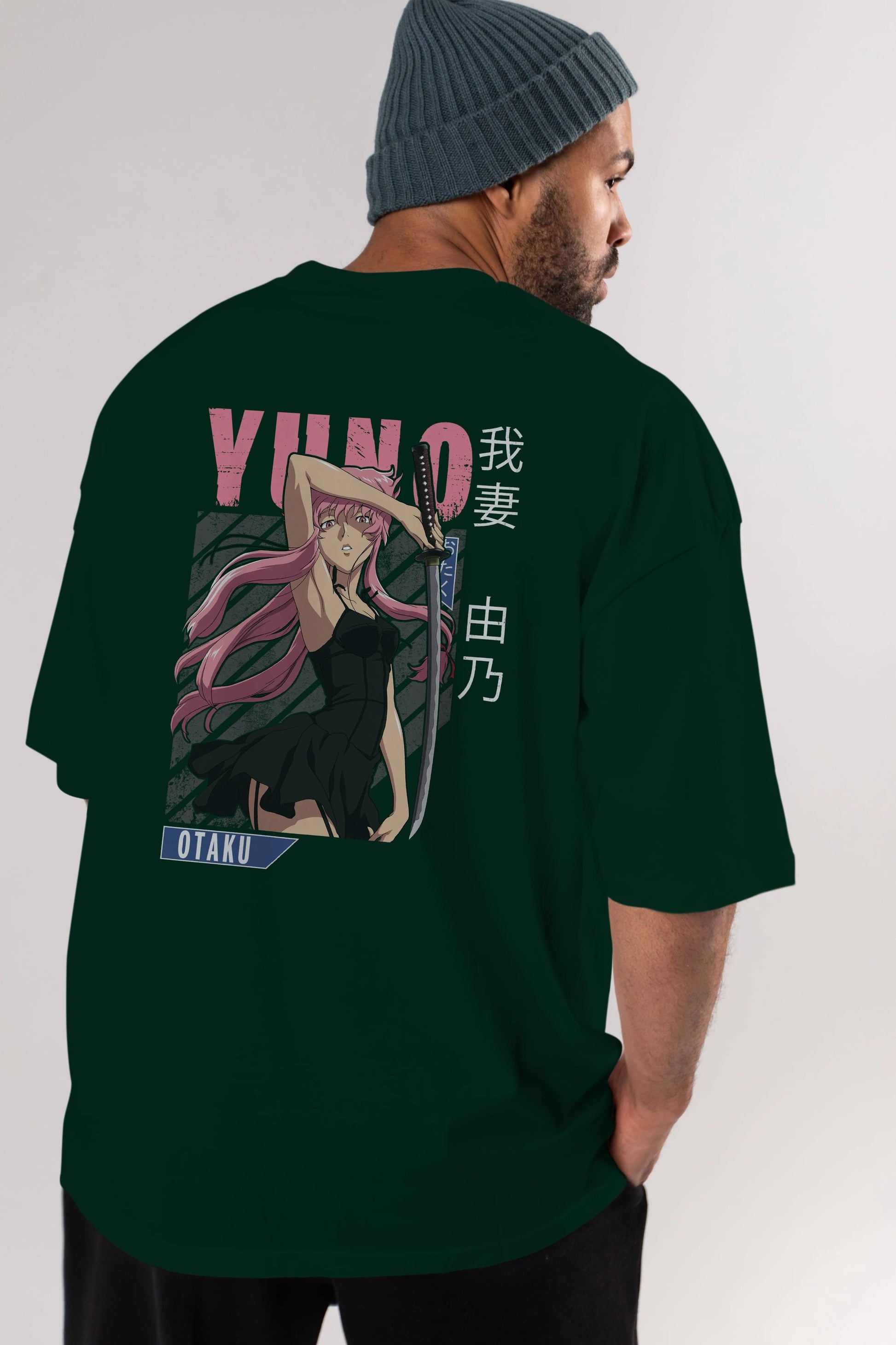 Yuno Gasai 5 Anime Arka Baskılı Oversize t-shirt Erkek Kadın Unisex