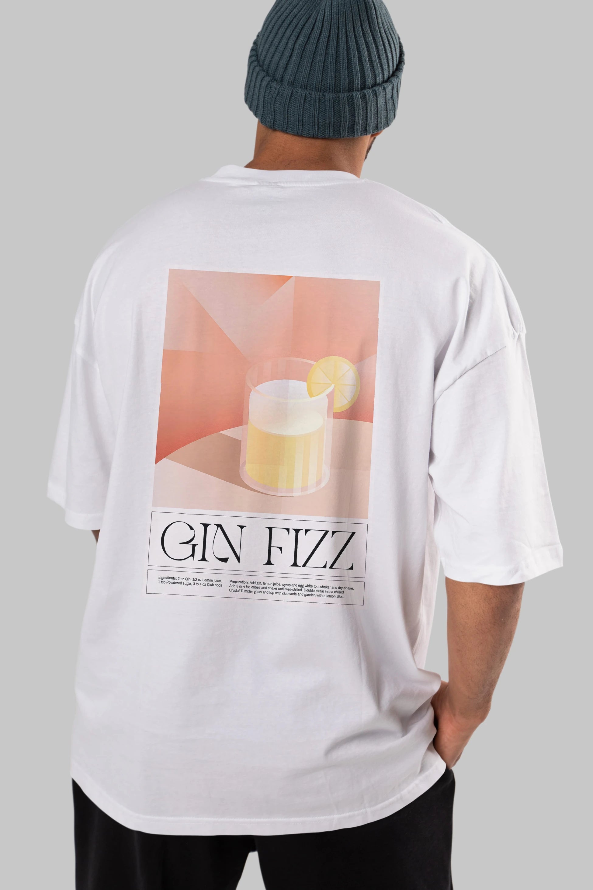 Gin Fizz Arka Baskılı Oversize t-shirt Erkek Kadın Unisex %100 Pamuk Bisiklet Yaka tişort