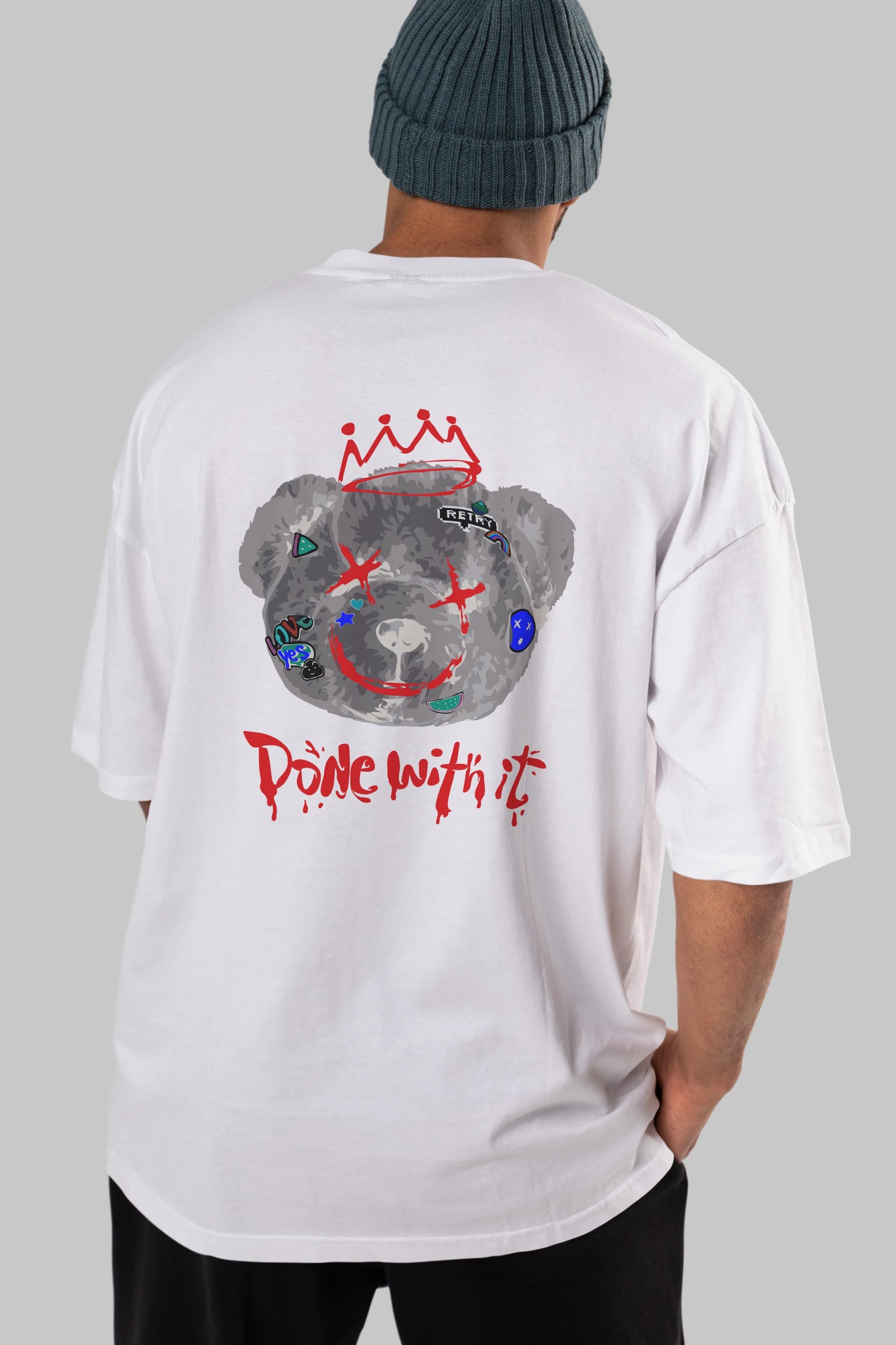Done With it Bear Arka Baskılı Oversize t-shirt Erkek Kadın Unisex