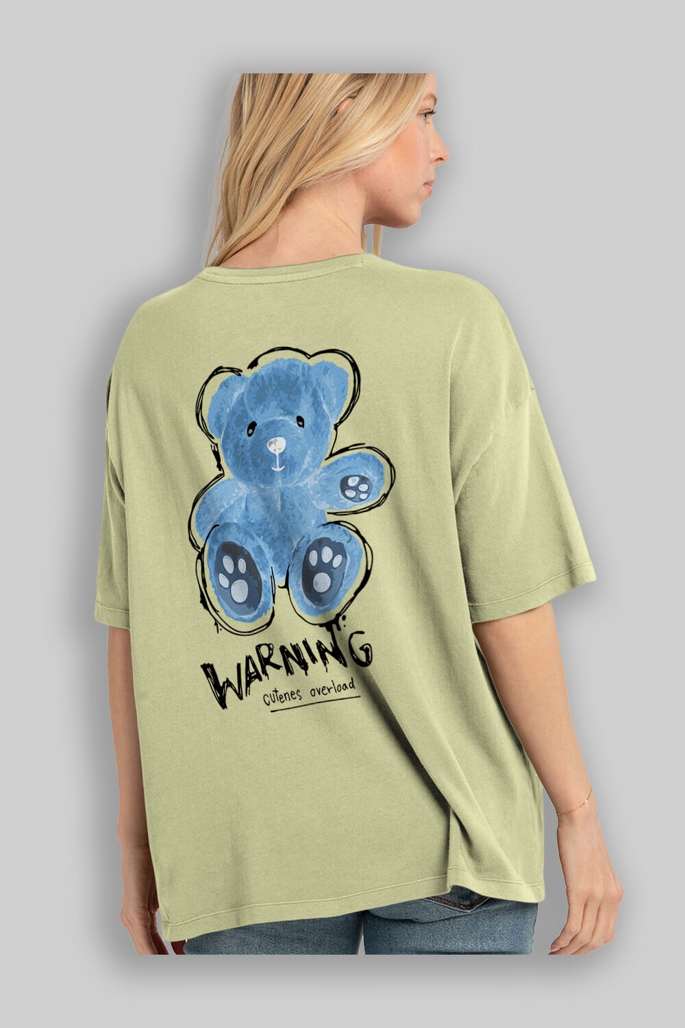 Warning Cuteness Bear Arka Baskılı Oversize t-shirt Erkek Kadın Unisex