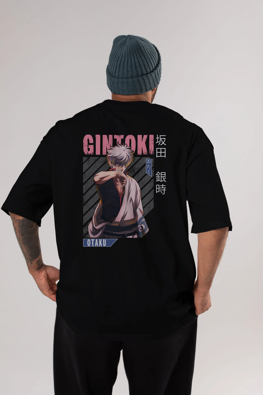 Gintoki Sakata Anime Arka Baskılı Oversize t-shirt Erkek Kadın Unisex