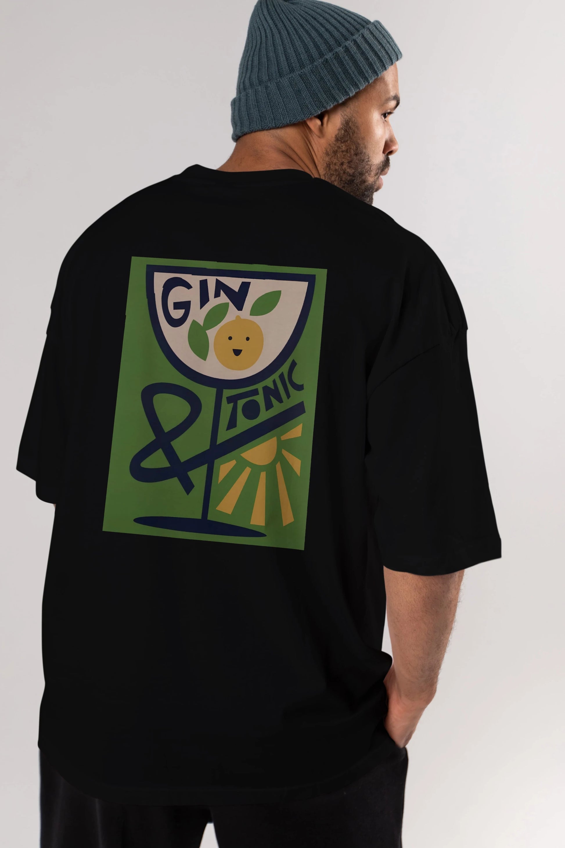 Gin Tonic 3 Arka Baskılı Oversize t-shirt Erkek Kadın Unisex %100 Pamuk Bisiklet Yaka tişort
