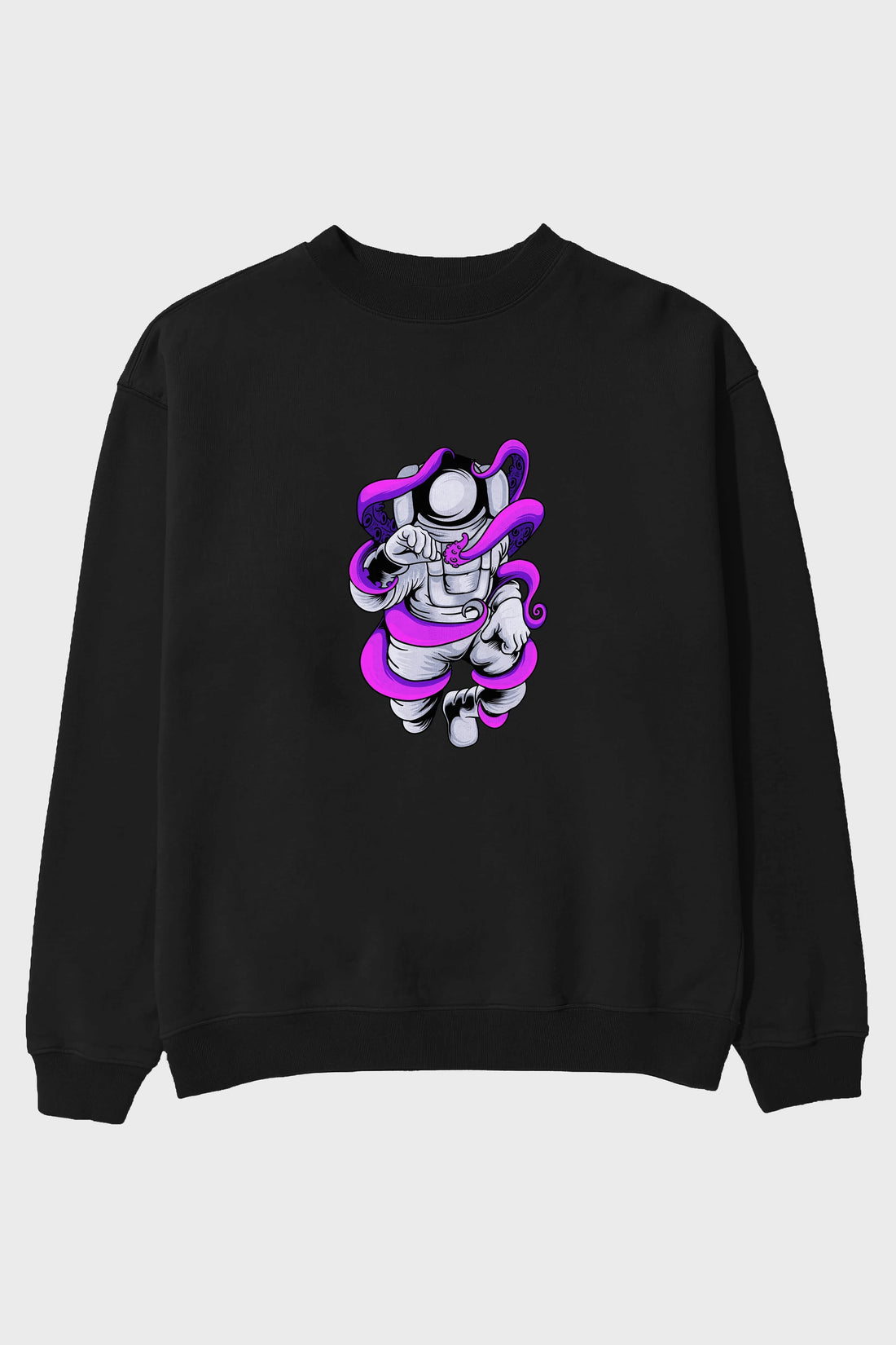 Astronaut fighting octopus Ön Baskılı Oversize Sweatshirt Erkek Kadın Unisex