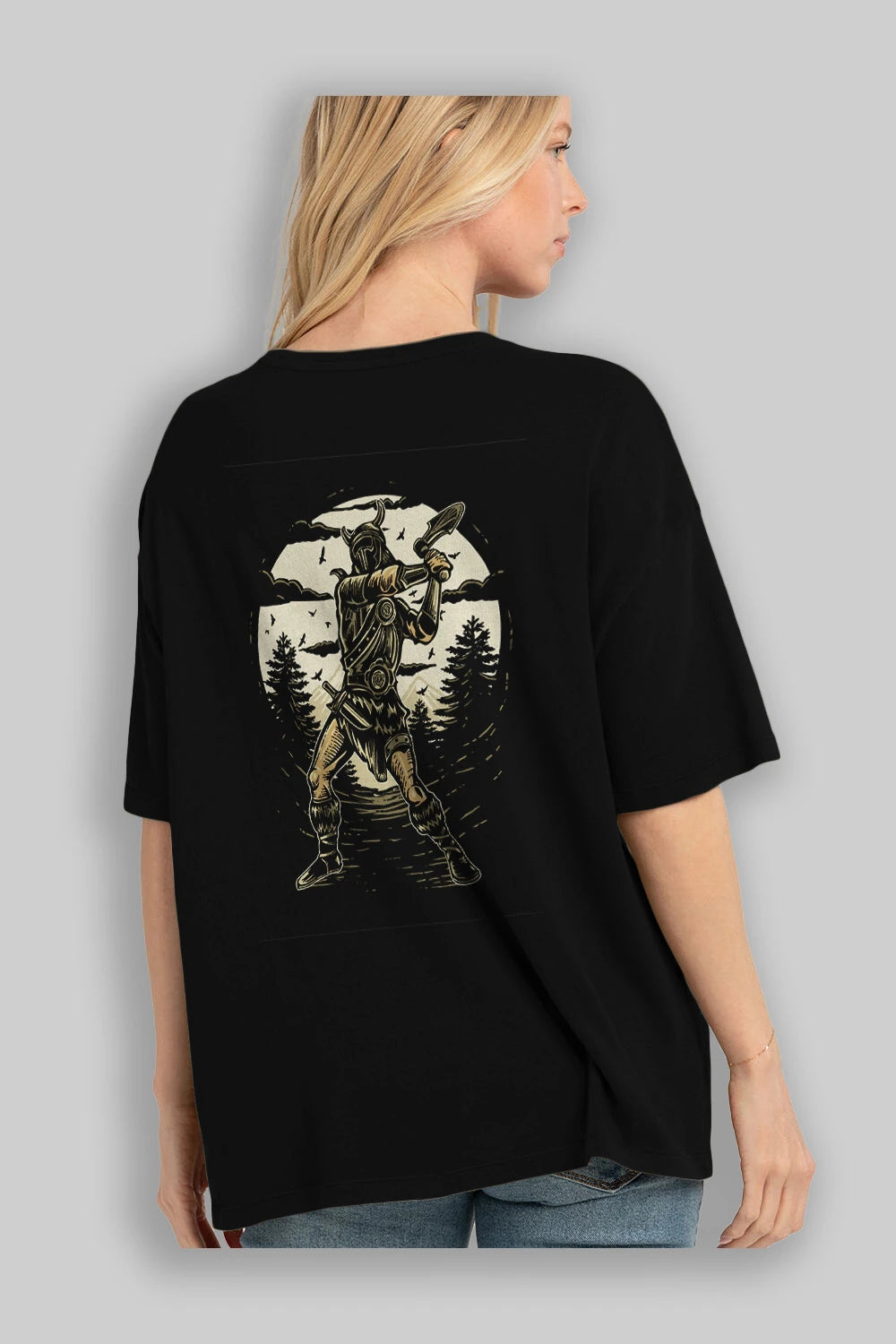 Viking Arka Baskılı Oversize t-shirt Erkek Kadın Unisex %100 Pamuk