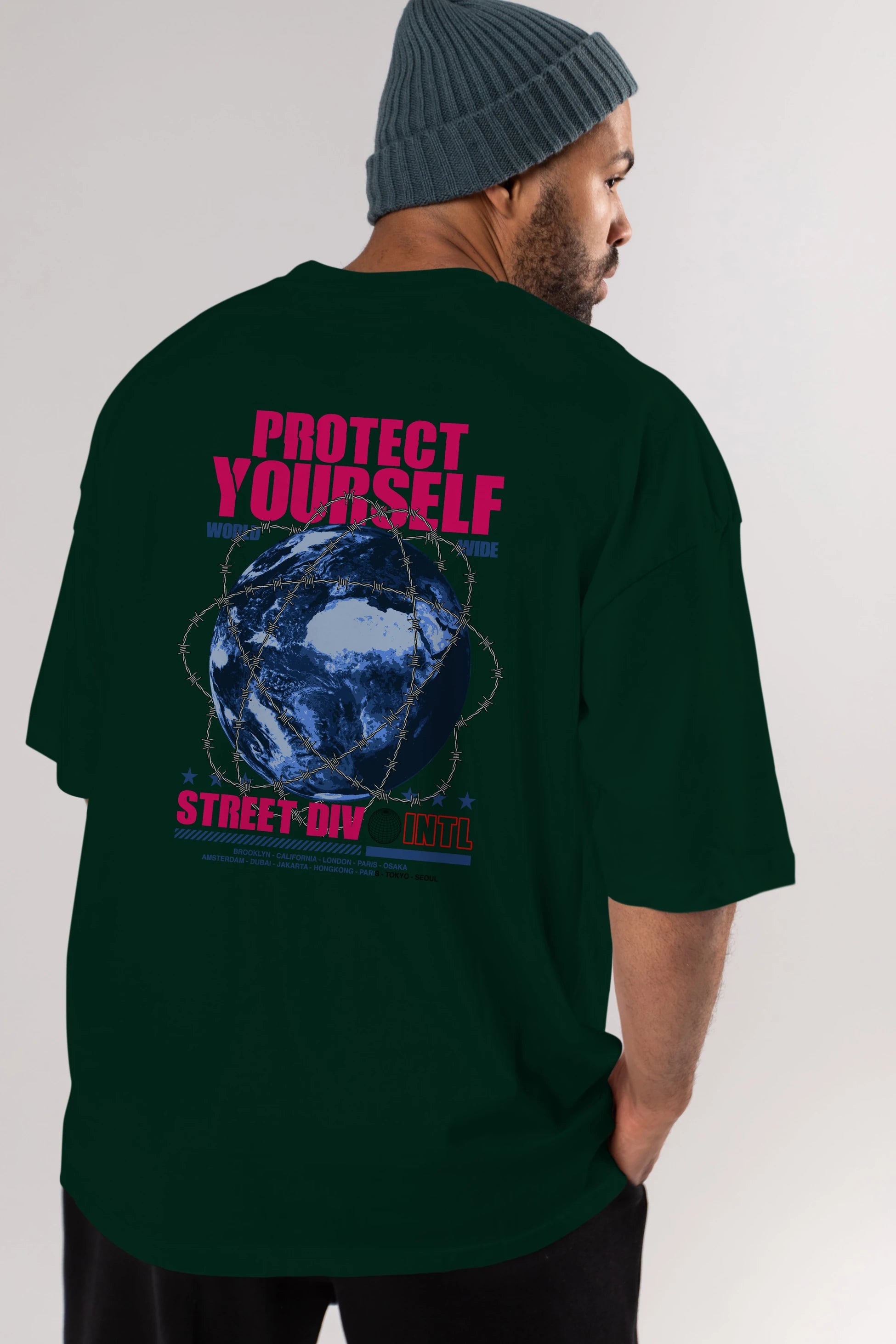Protect Yourself Arka Baskılı Oversize t-shirt Erkek Kadın Unisex