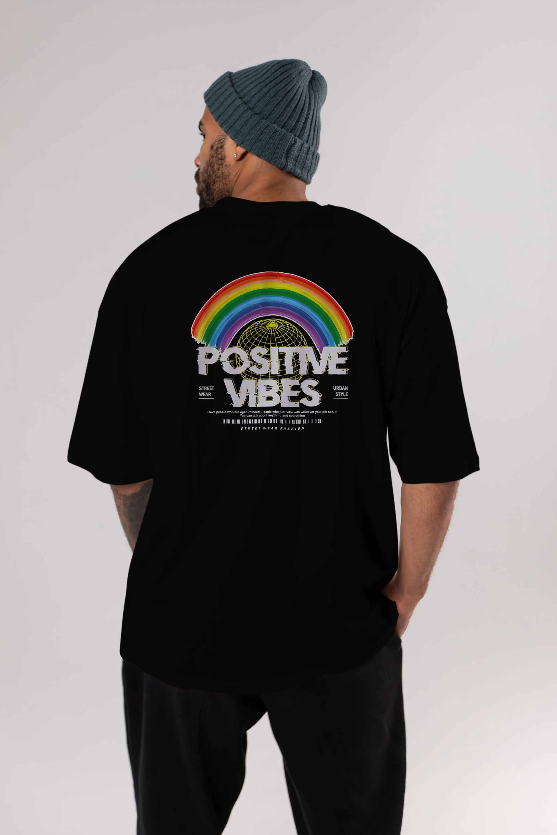 Positive Vibes Arka Baskılı Oversize t-shirt Erkek Kadın Unisex