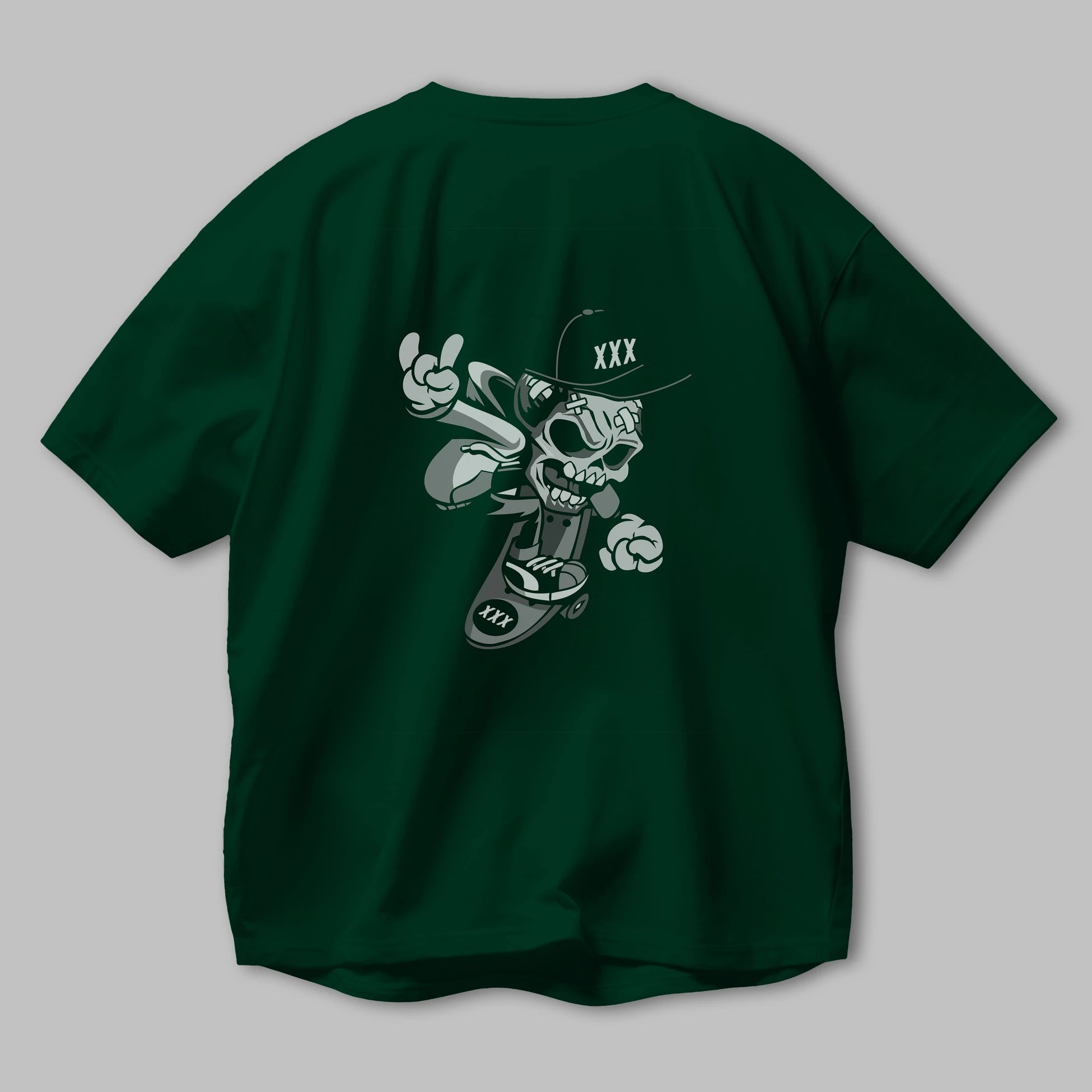 Skull Skateboard Arka Baskılı Oversize t-shirt Erkek Kadın Unisex %100 Pamuk tişort